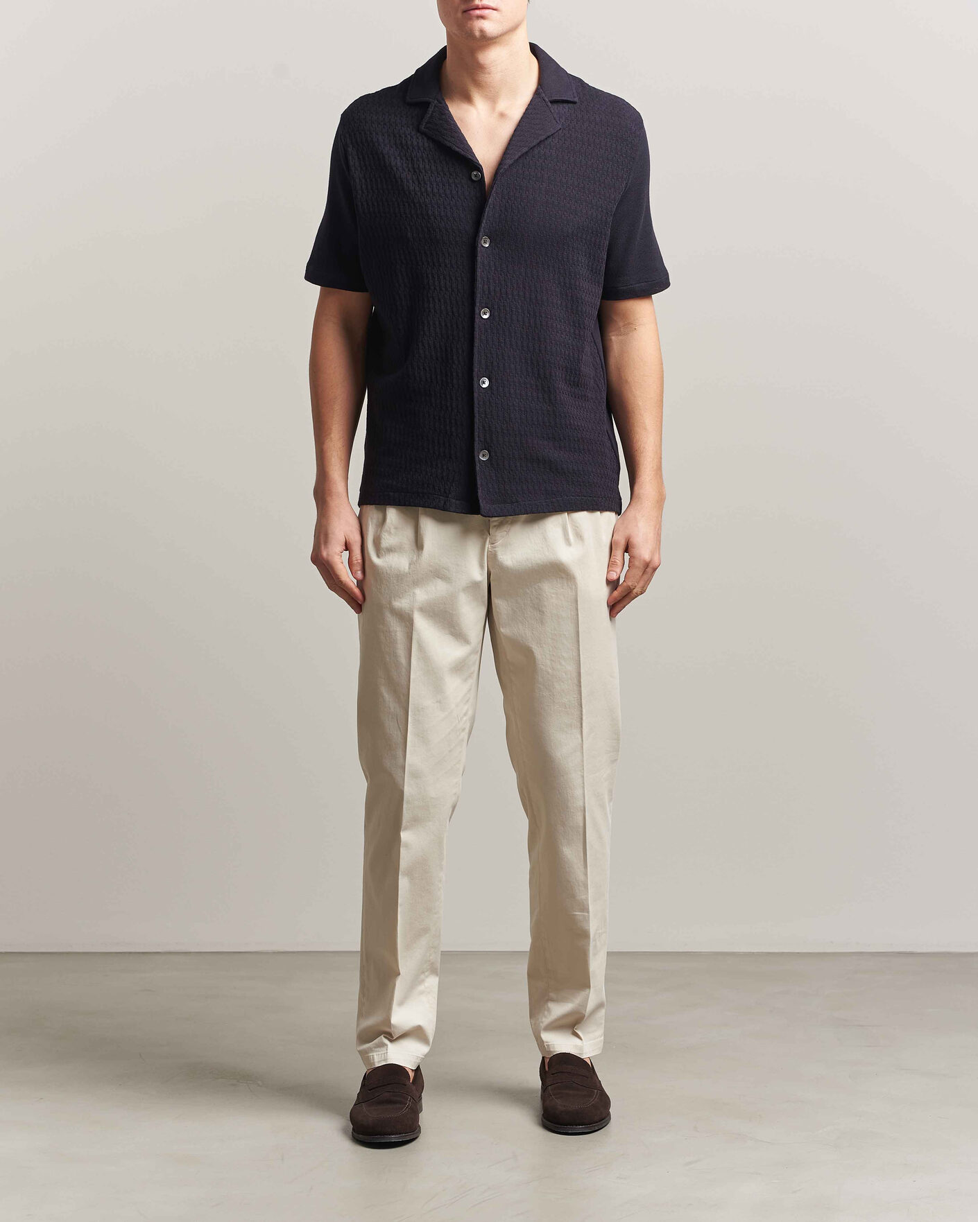 Herr | Skjortor | Oscar Jacobson | Kirk Knitted Short Sleeve Shirt Navy