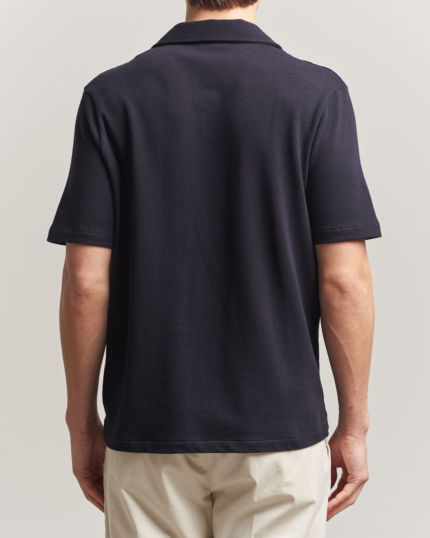 Herr | Skjortor | Oscar Jacobson | Kirk Knitted Short Sleeve Shirt Navy