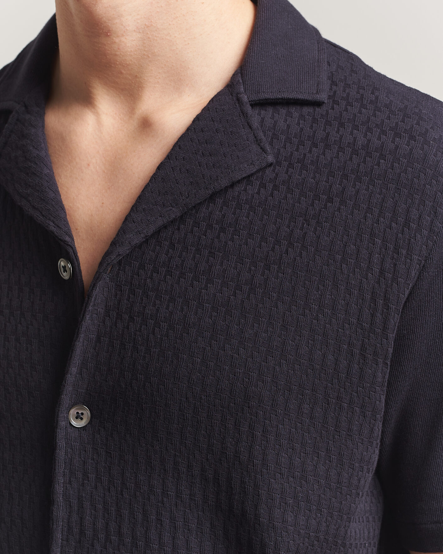 Herr | Skjortor | Oscar Jacobson | Kirk Knitted Short Sleeve Shirt Navy