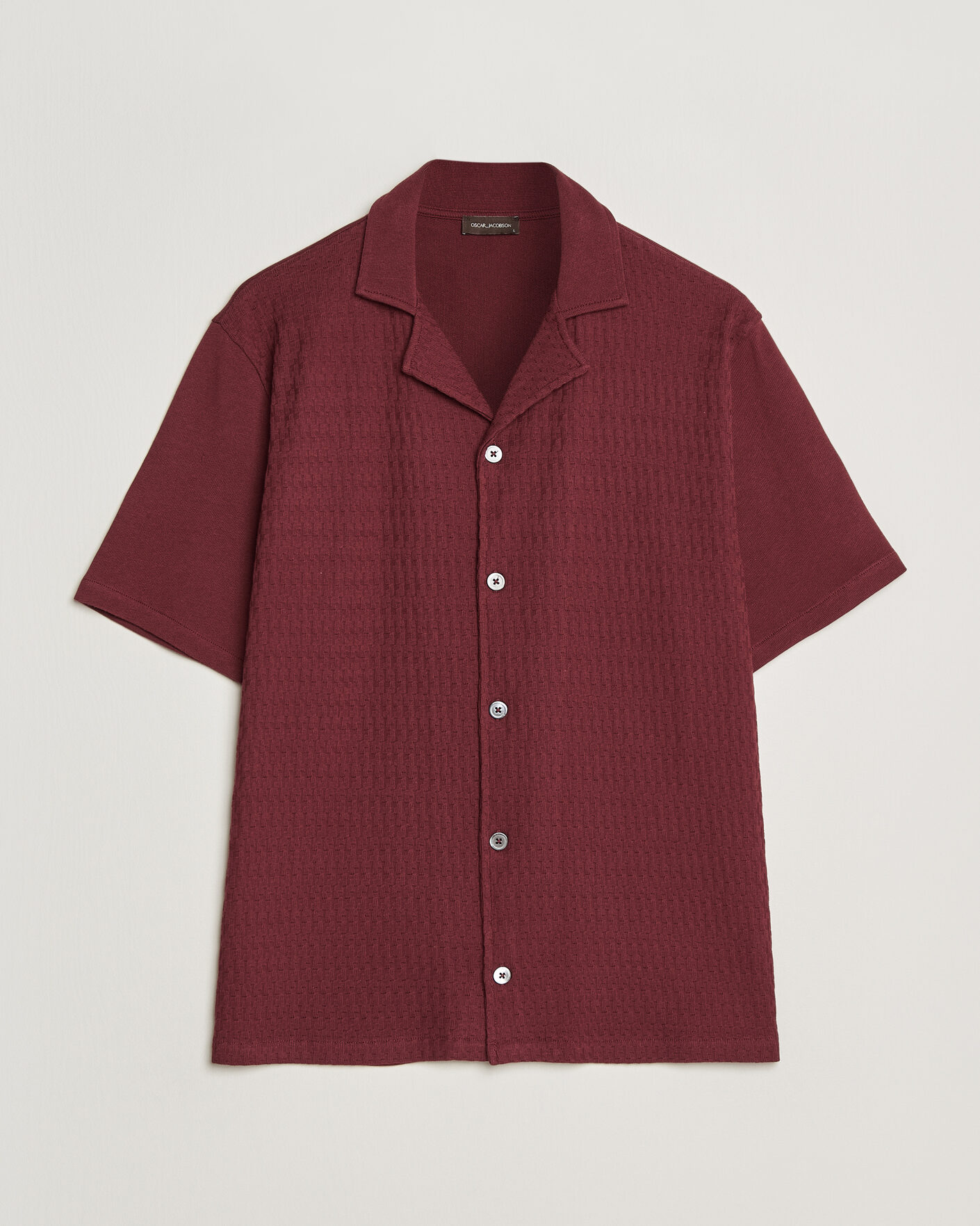 Herr | Skjortor | Oscar Jacobson | Kirk Knitted Short Sleeve Shirt Wine Red