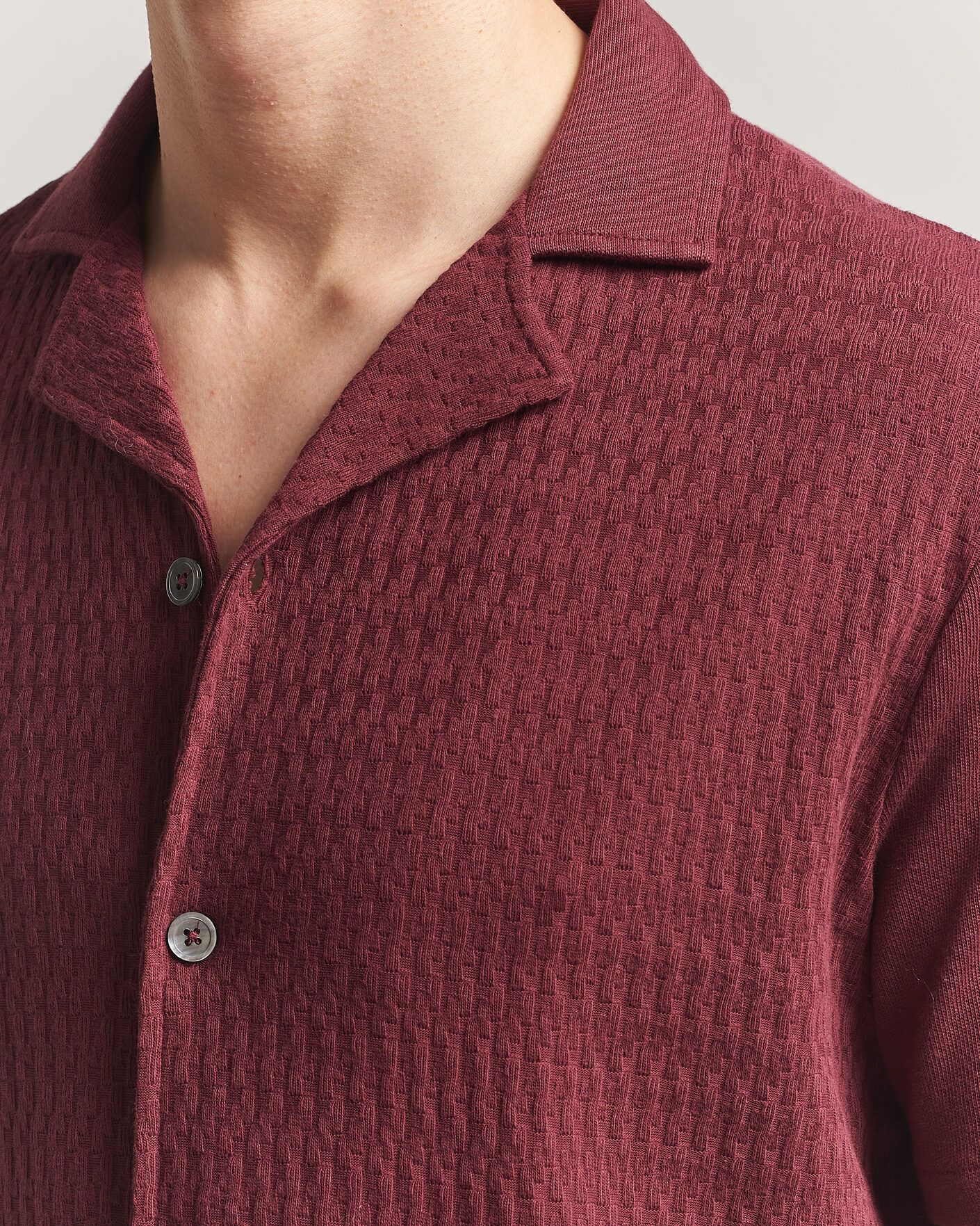 Herr | Skjortor | Oscar Jacobson | Kirk Knitted Short Sleeve Shirt Wine Red