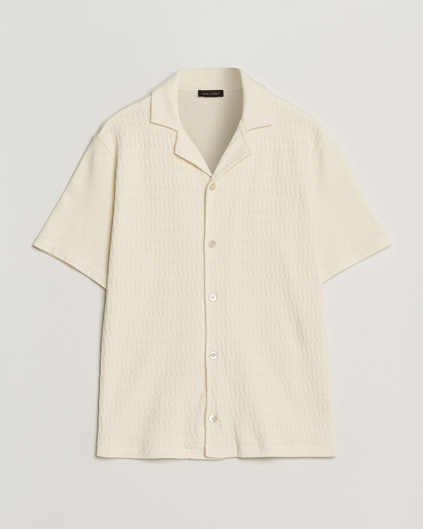 Herr | Skjortor | Oscar Jacobson | Kirk Knitted Short Sleeve Shirt Off White