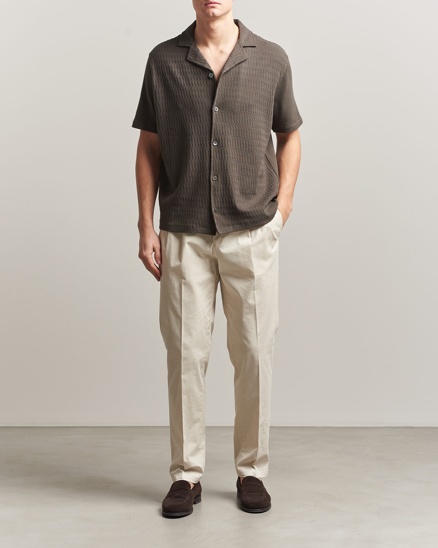 Herr | Skjortor | Oscar Jacobson | Kirk Knitted Short Sleeve Shirt Green
