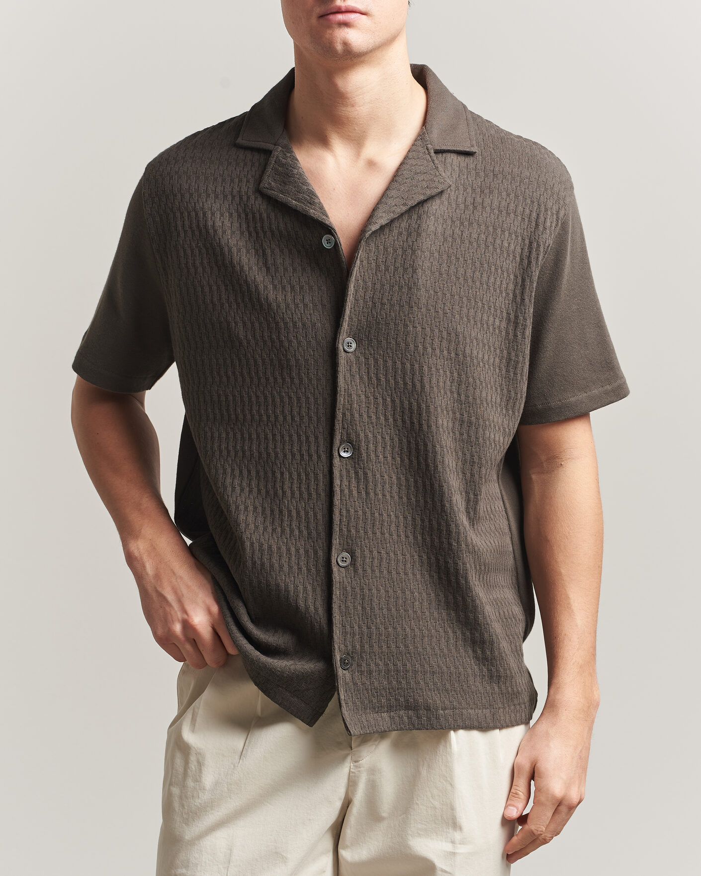 Herr | Skjortor | Oscar Jacobson | Kirk Knitted Short Sleeve Shirt Green