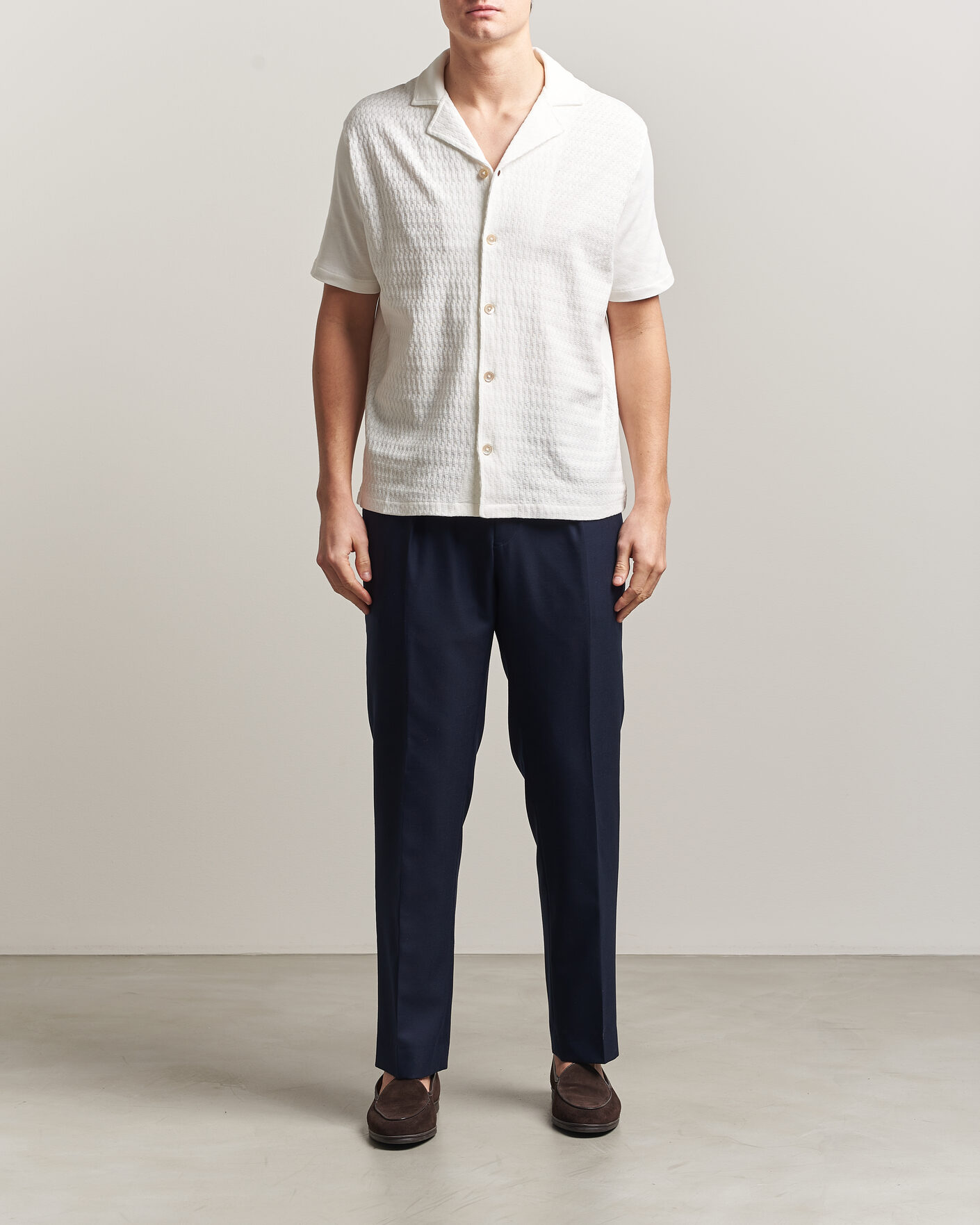 Herr | Skjortor | Oscar Jacobson | Kirk Knitted Short Sleeve Shirt Snow White