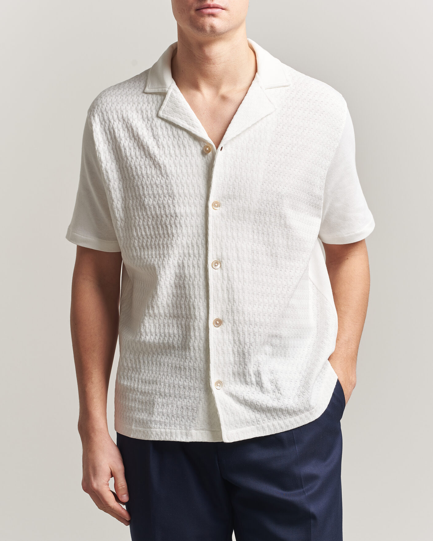 Herr | Skjortor | Oscar Jacobson | Kirk Knitted Short Sleeve Shirt Snow White