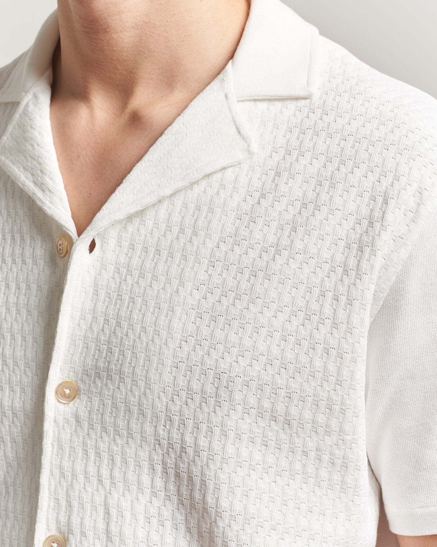 Herr | Skjortor | Oscar Jacobson | Kirk Knitted Short Sleeve Shirt Snow White