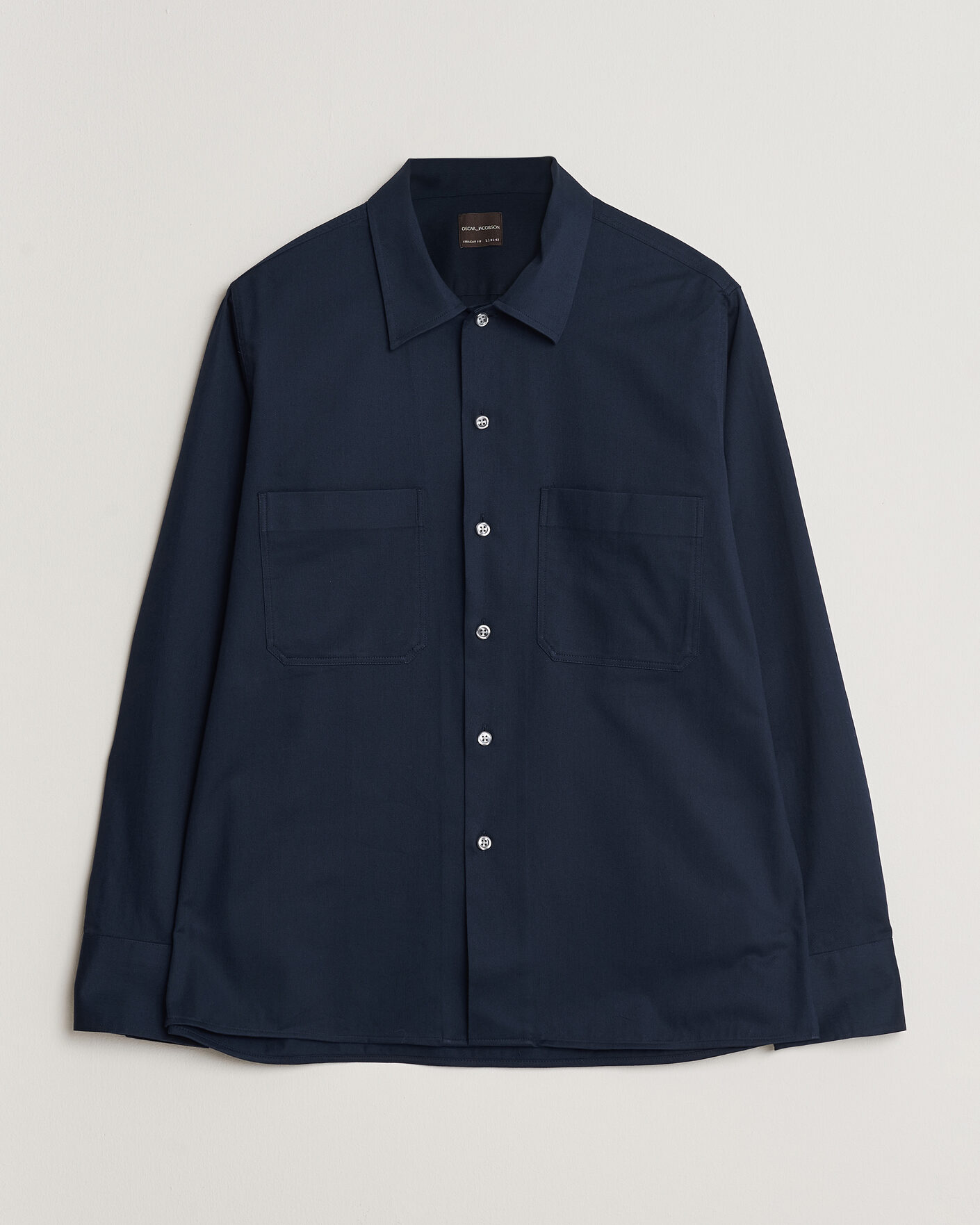 Herr | Skjortor | Oscar Jacobson | Straight Fit Bowling Collar Cotton Shirt Navy