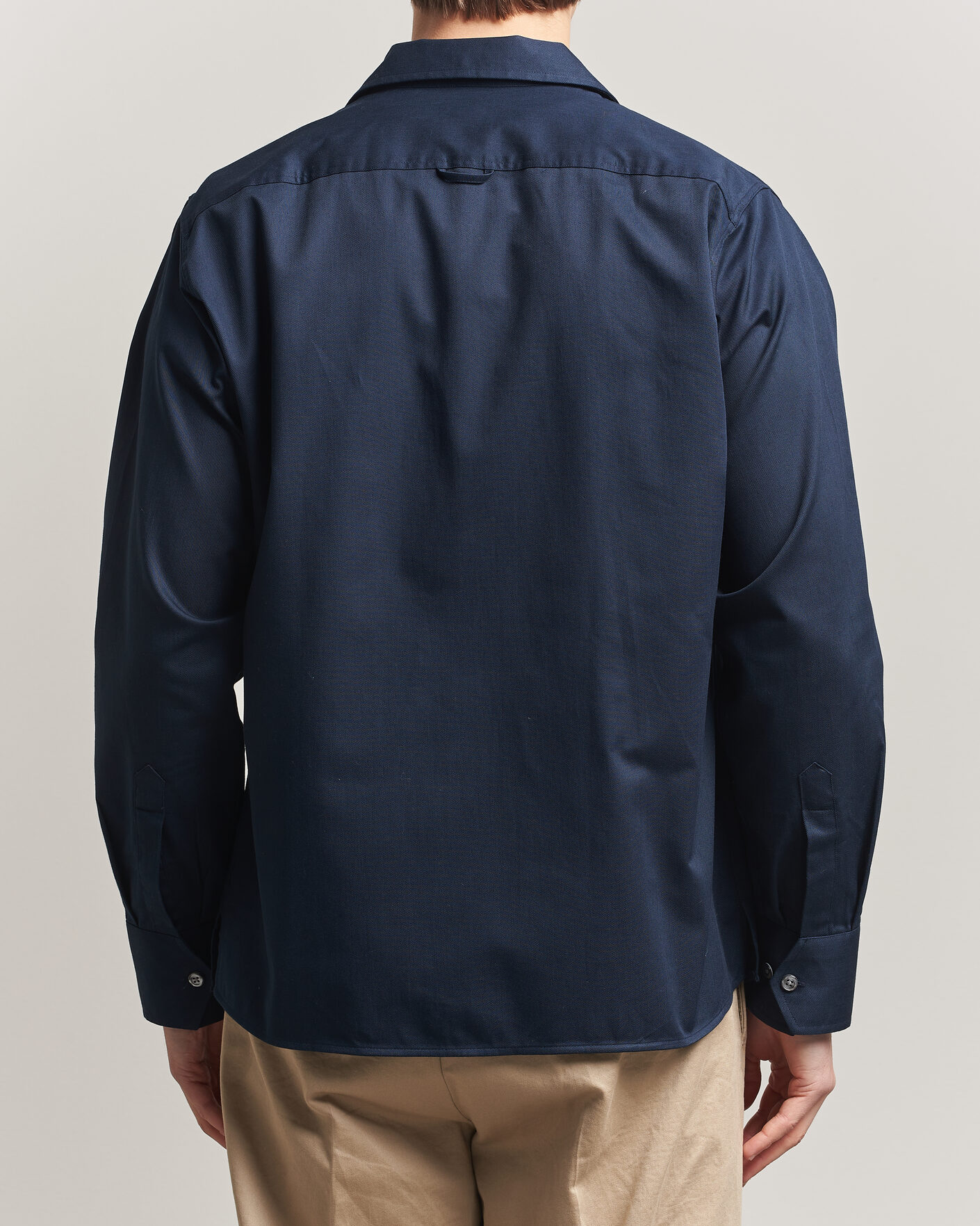 Herr | Skjortor | Oscar Jacobson | Straight Fit Bowling Collar Cotton Shirt Navy