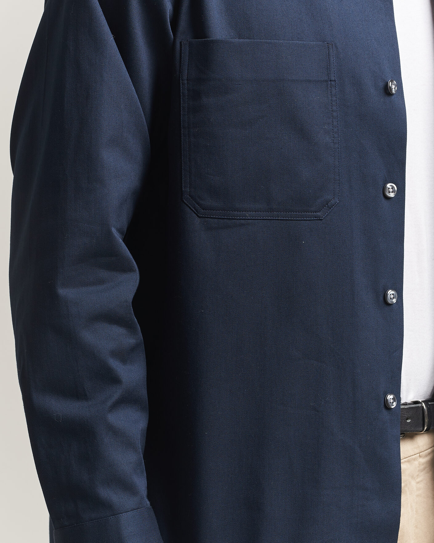 Herr | Skjortor | Oscar Jacobson | Straight Fit Bowling Collar Cotton Shirt Navy