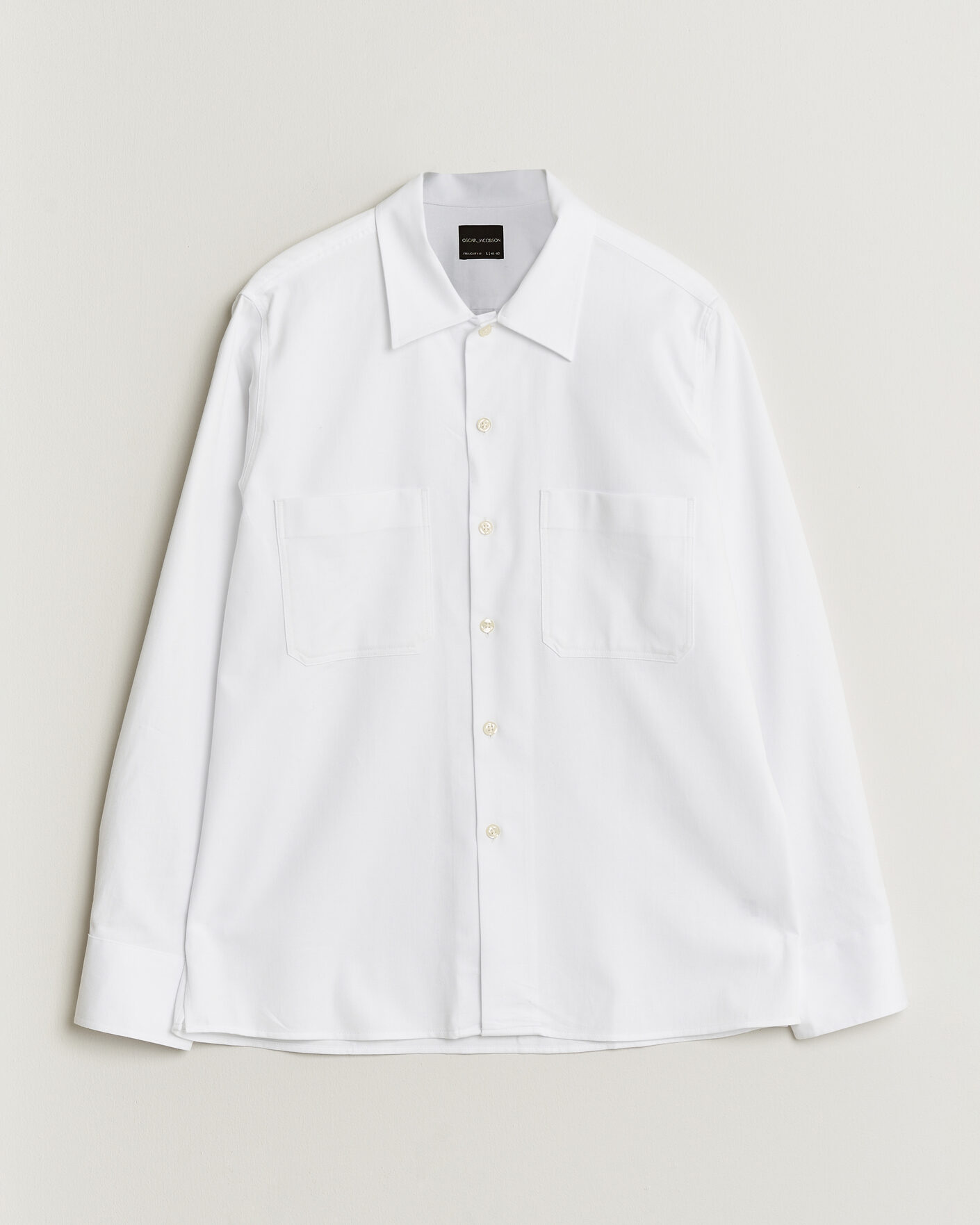 Herr | Skjortor | Oscar Jacobson | Straight Fit Bowling Collar Cotton Shirt White