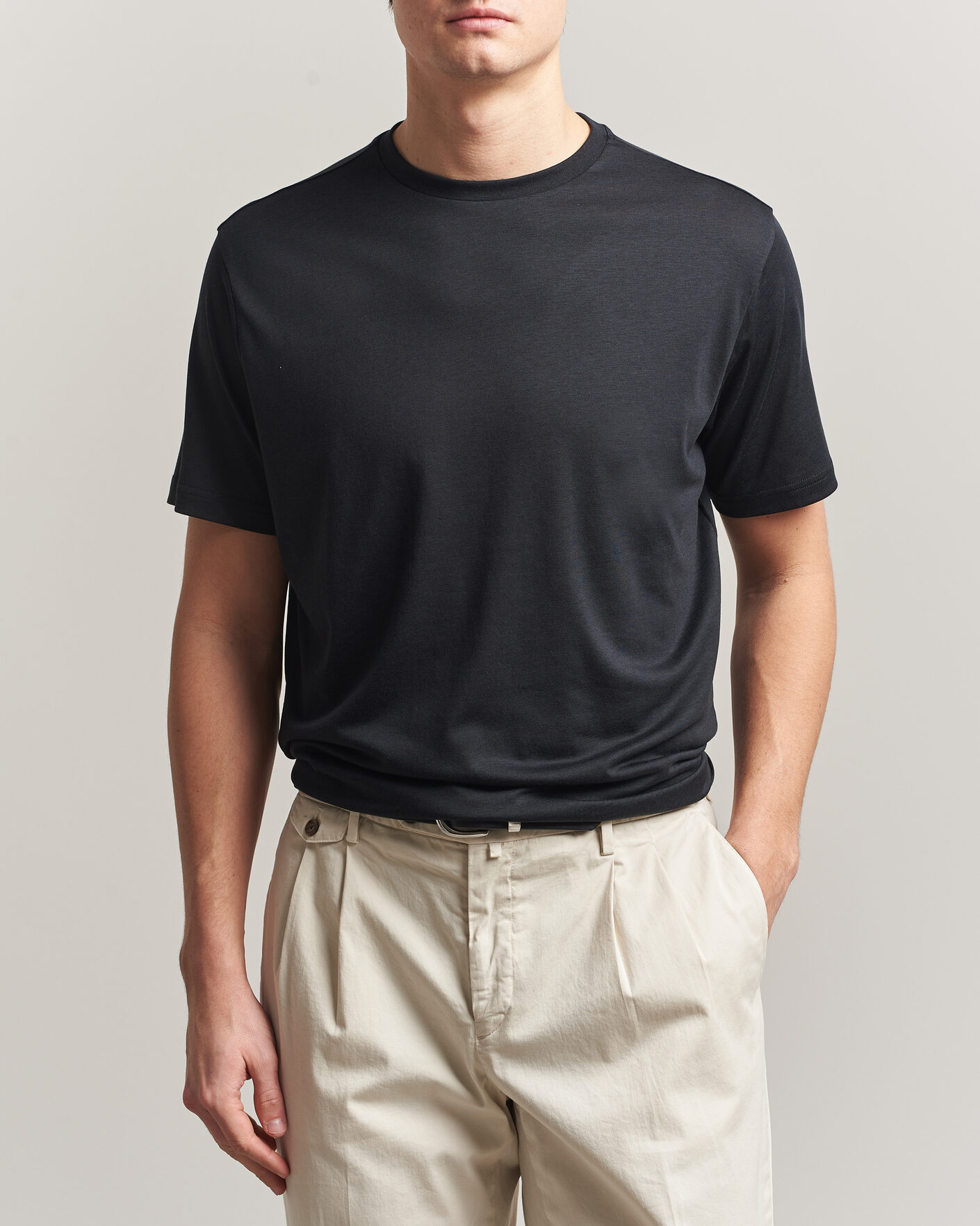 Herr | T-Shirts | Oscar Jacobson | Kim Lyocel/Cotton T-Shirt Black