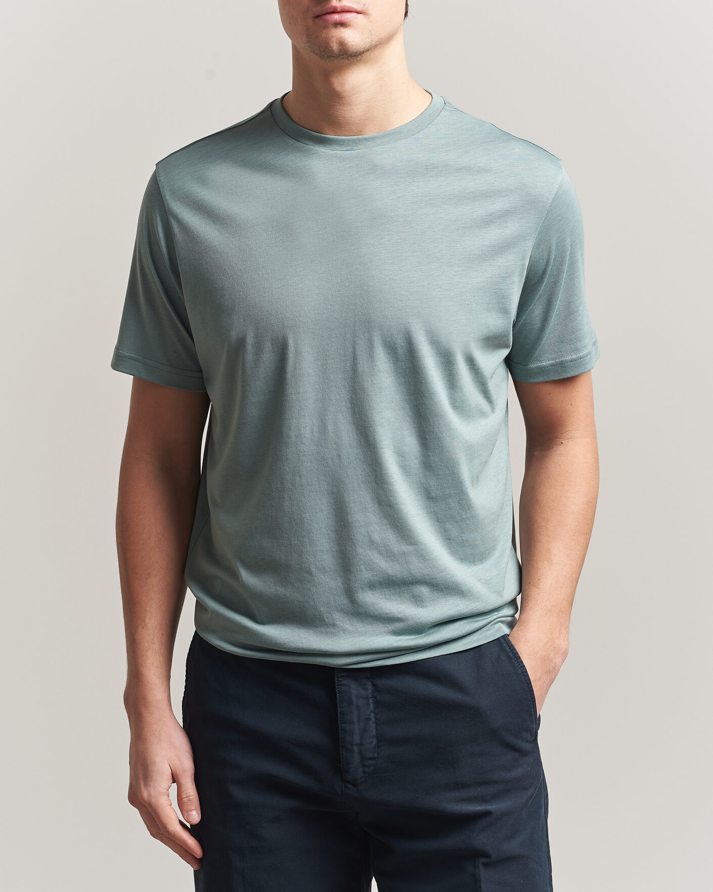 Herr | T-Shirts | Oscar Jacobson | Kim Lyocel/Cotton T-Shirt Soft Green
