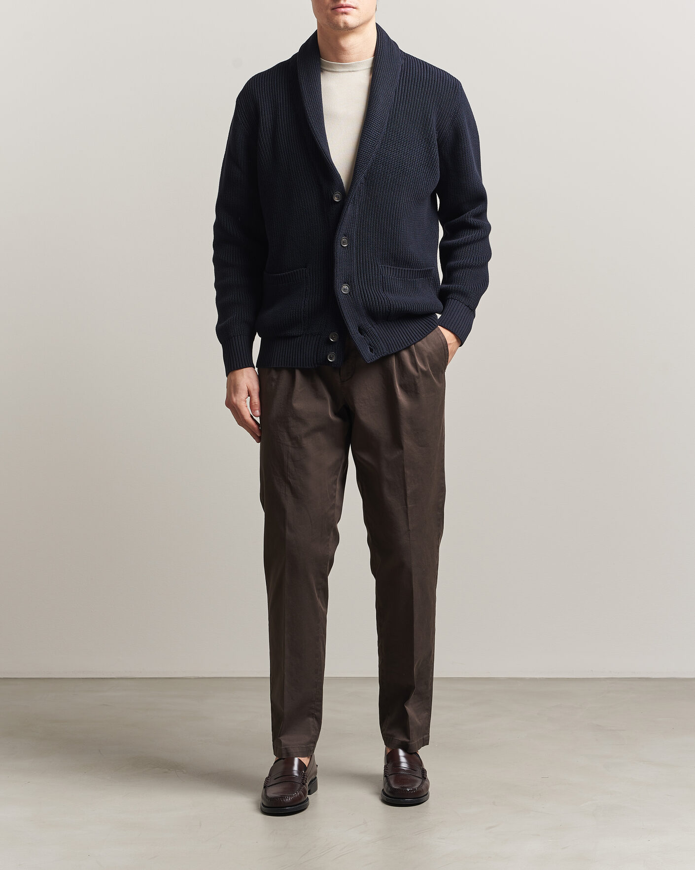 Herr | Tröjor | Oscar Jacobson | Roland Knitted Cotton Cardigan Navy