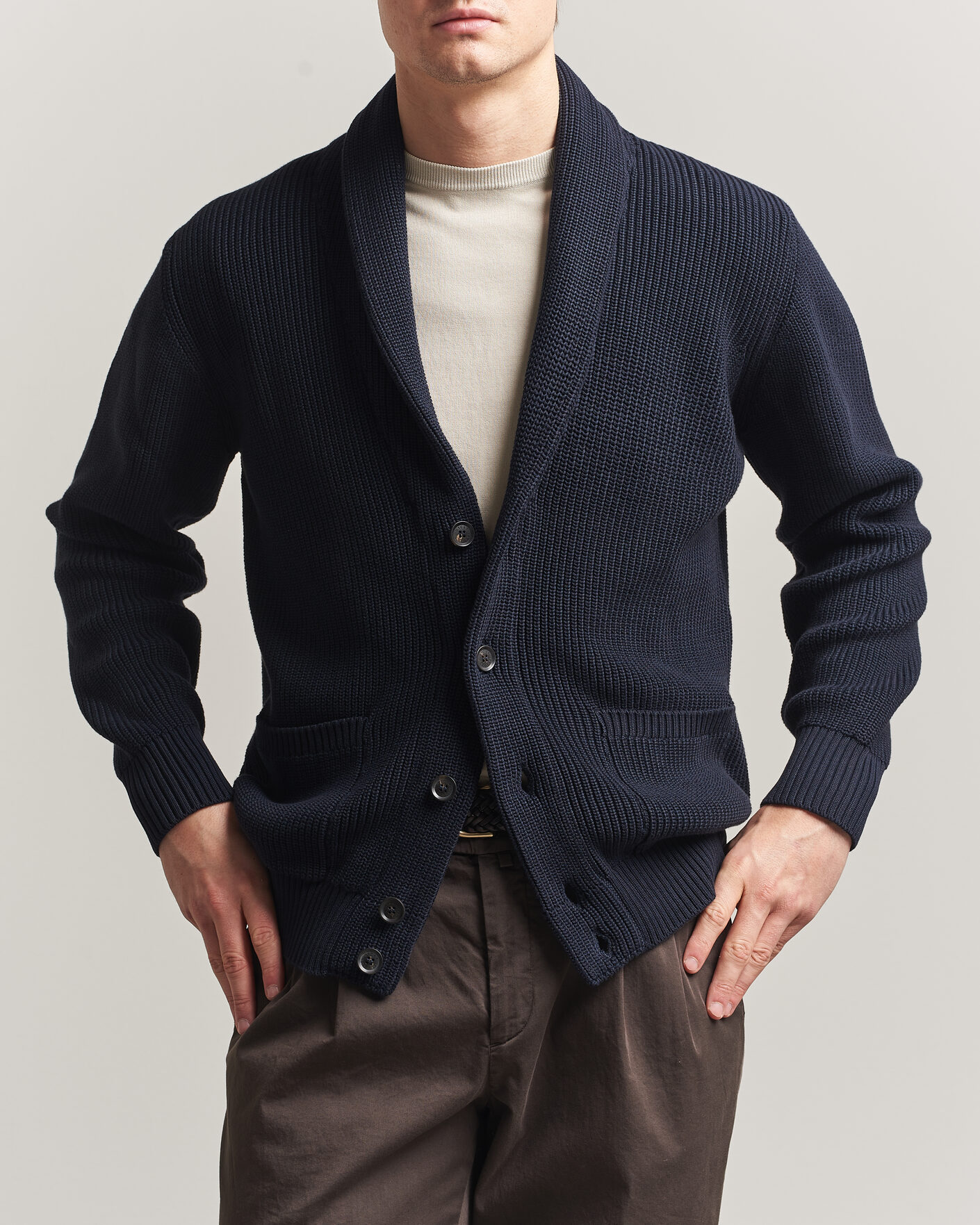 Herr | Tröjor | Oscar Jacobson | Roland Knitted Cotton Cardigan Navy