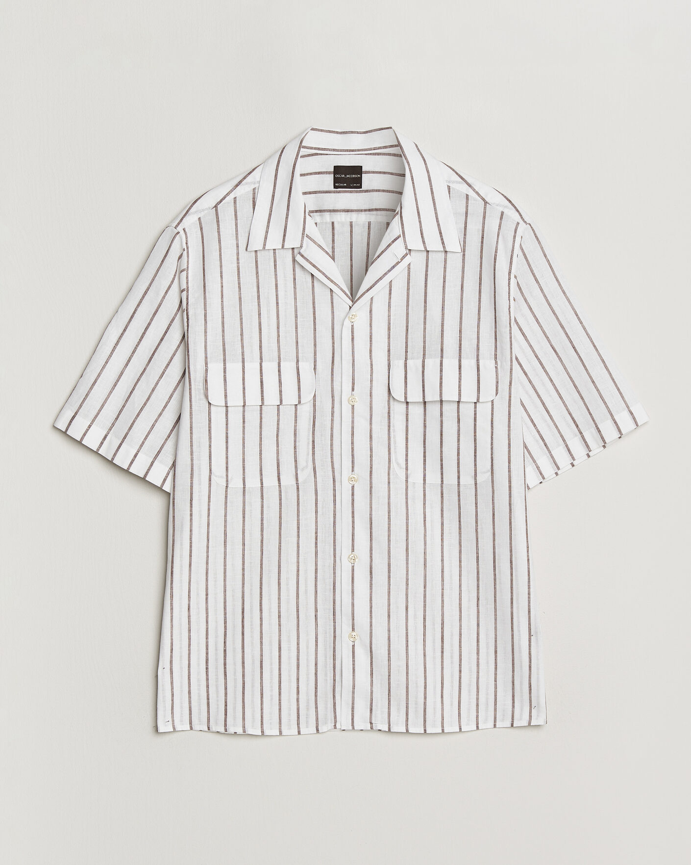 Herr | Skjortor | Oscar Jacobson | Striped Short Sleeve Linen Shirt Brown/White