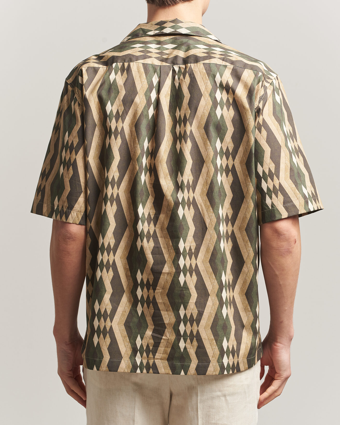 Herr | Skjortor | Oscar Jacobson | Reg Fit Cuban Printed Short Sleeve Shirt Olive