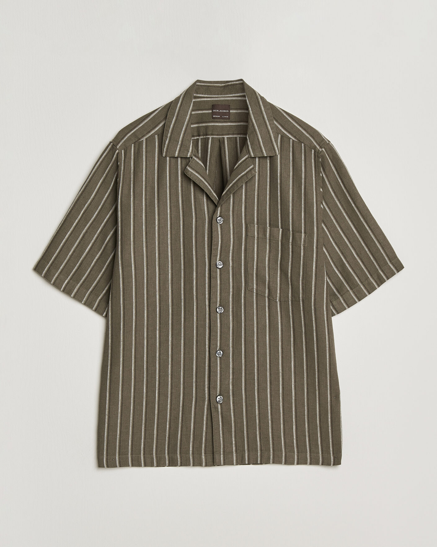 Herr | Skjortor | Oscar Jacobson | Reg Fit Cuban Herringbone Short Sleeve Shirt Green