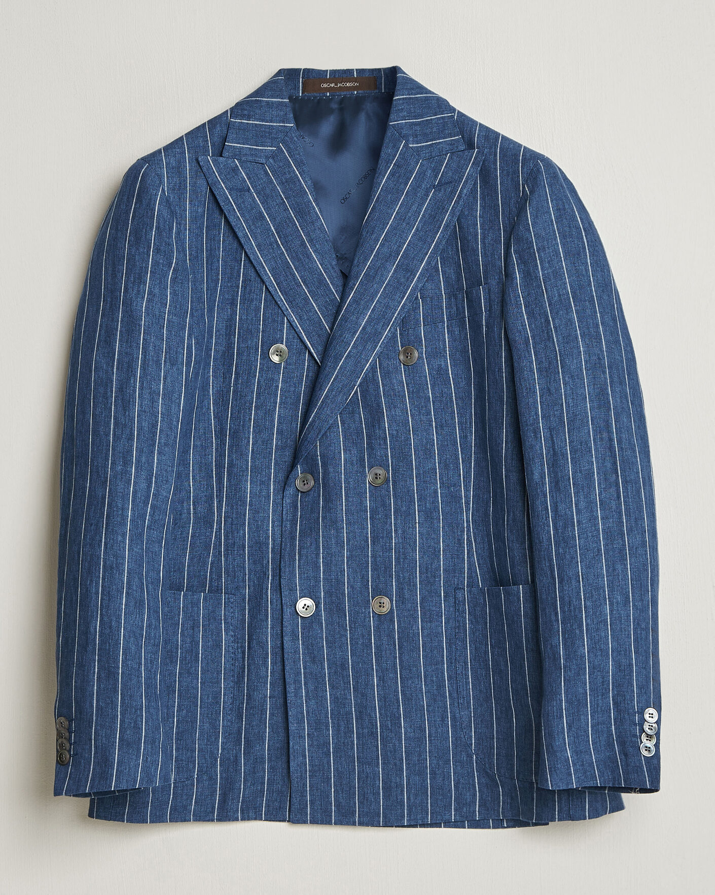 Herr | Kavajer | Oscar Jacobson | Farrys Patch Striped Linen Blazer Blue