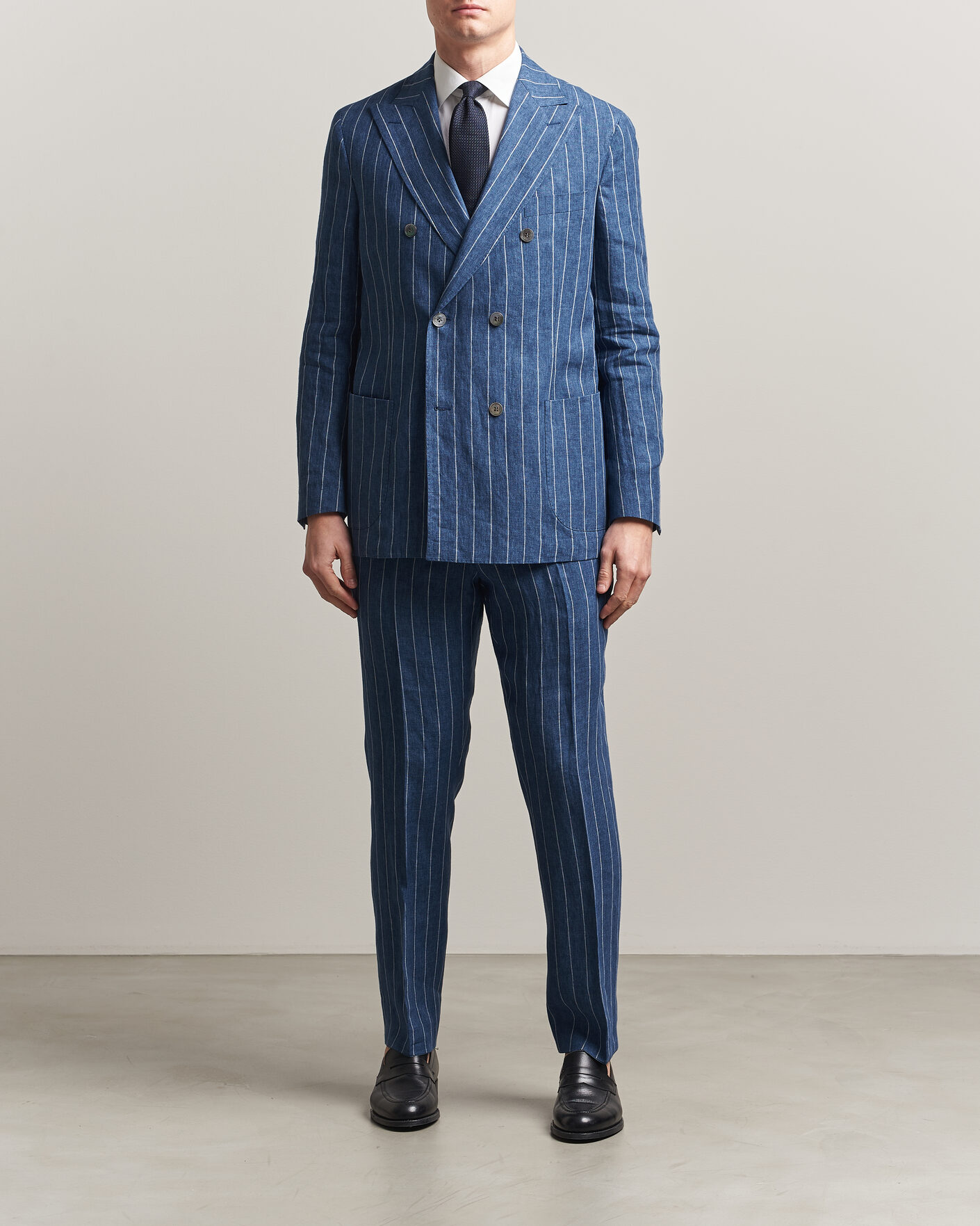 Herr | Kavajer | Oscar Jacobson | Farrys Patch Striped Linen Blazer Blue