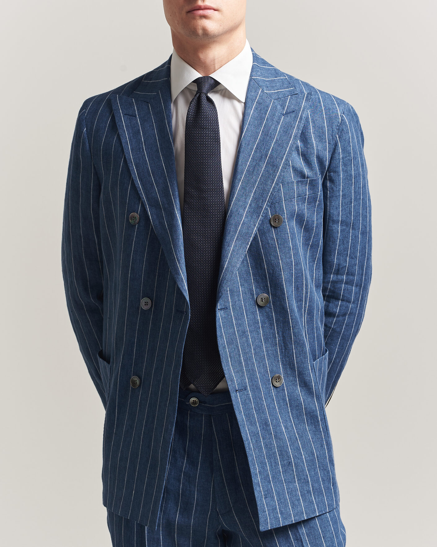 Herr | Kavajer | Oscar Jacobson | Farrys Patch Striped Linen Blazer Blue