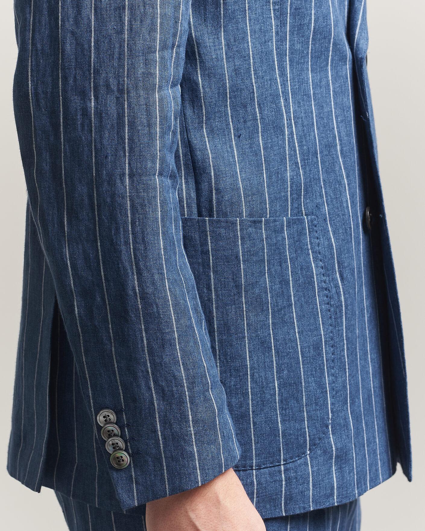 Herr | Kavajer | Oscar Jacobson | Farrys Patch Striped Linen Blazer Blue