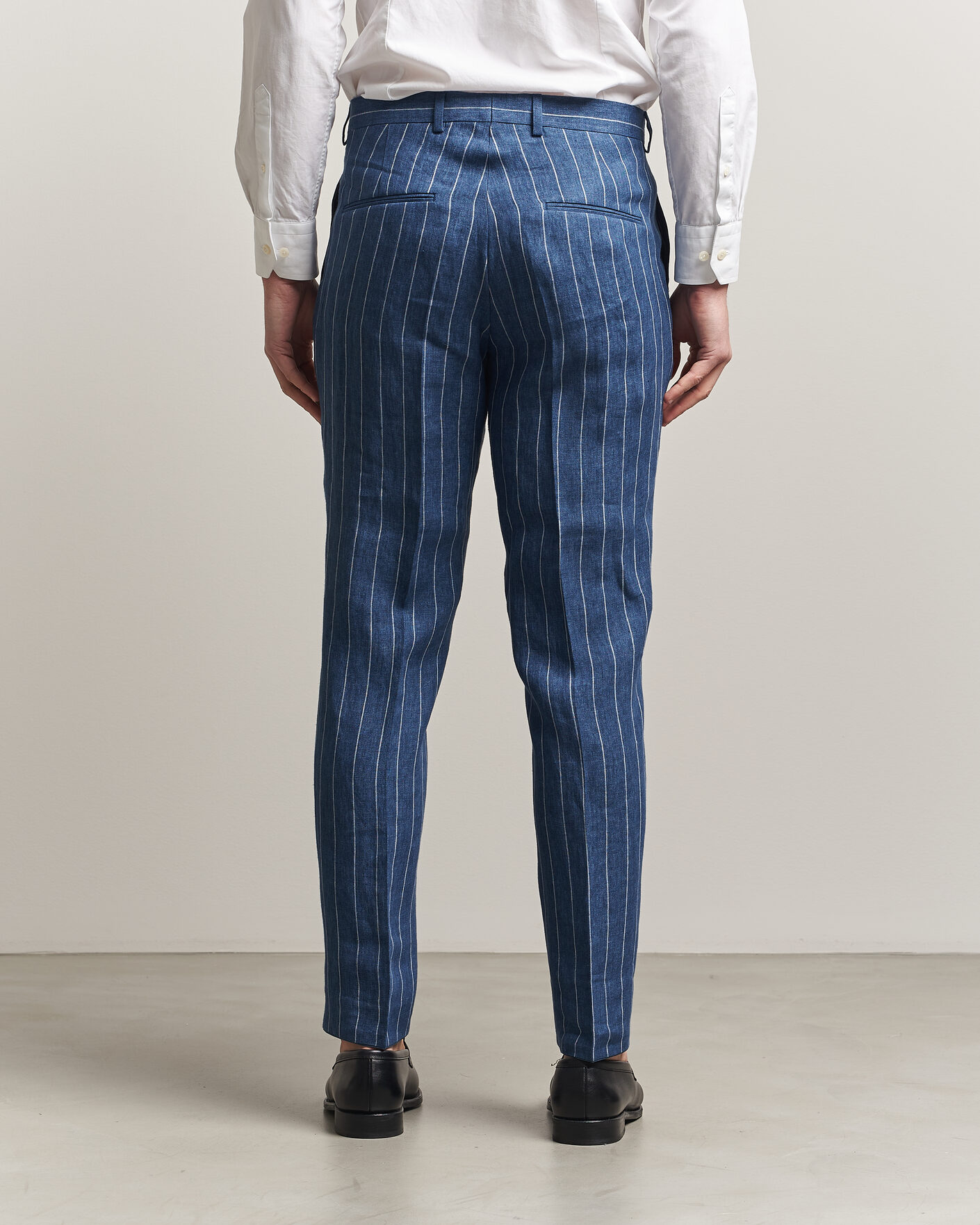 Herr | Byxor | Oscar Jacobson | Dandy Striped Linen Trousers Blue