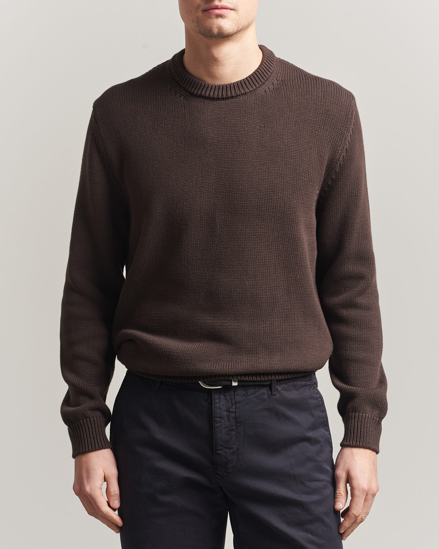 Herr | Tröjor | Zanone | Soft Cotton Crew Neck Sweater Chocolate
