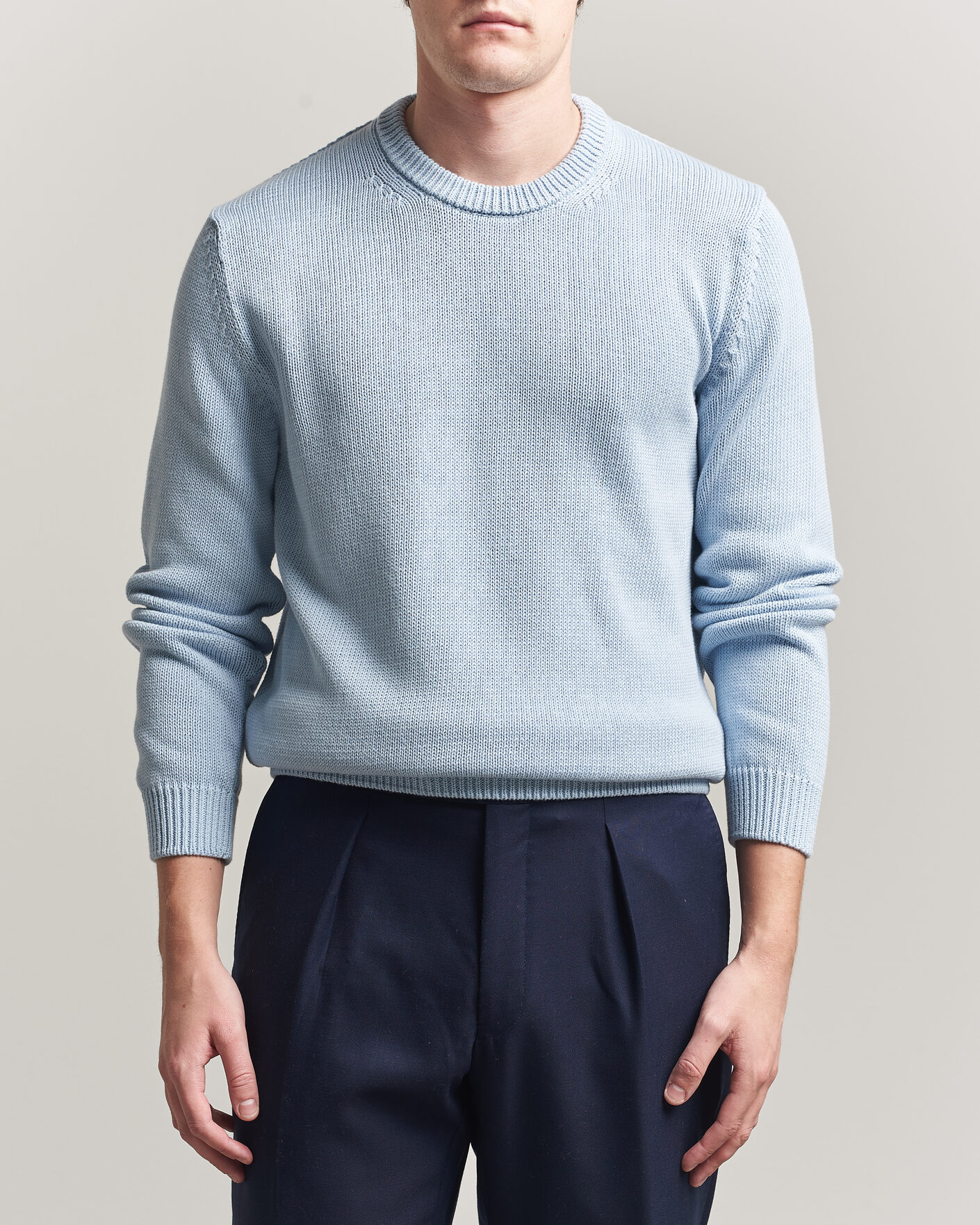 Herr | Tröjor | Zanone | Soft Cotton Crew Neck Sweater Sky Blue