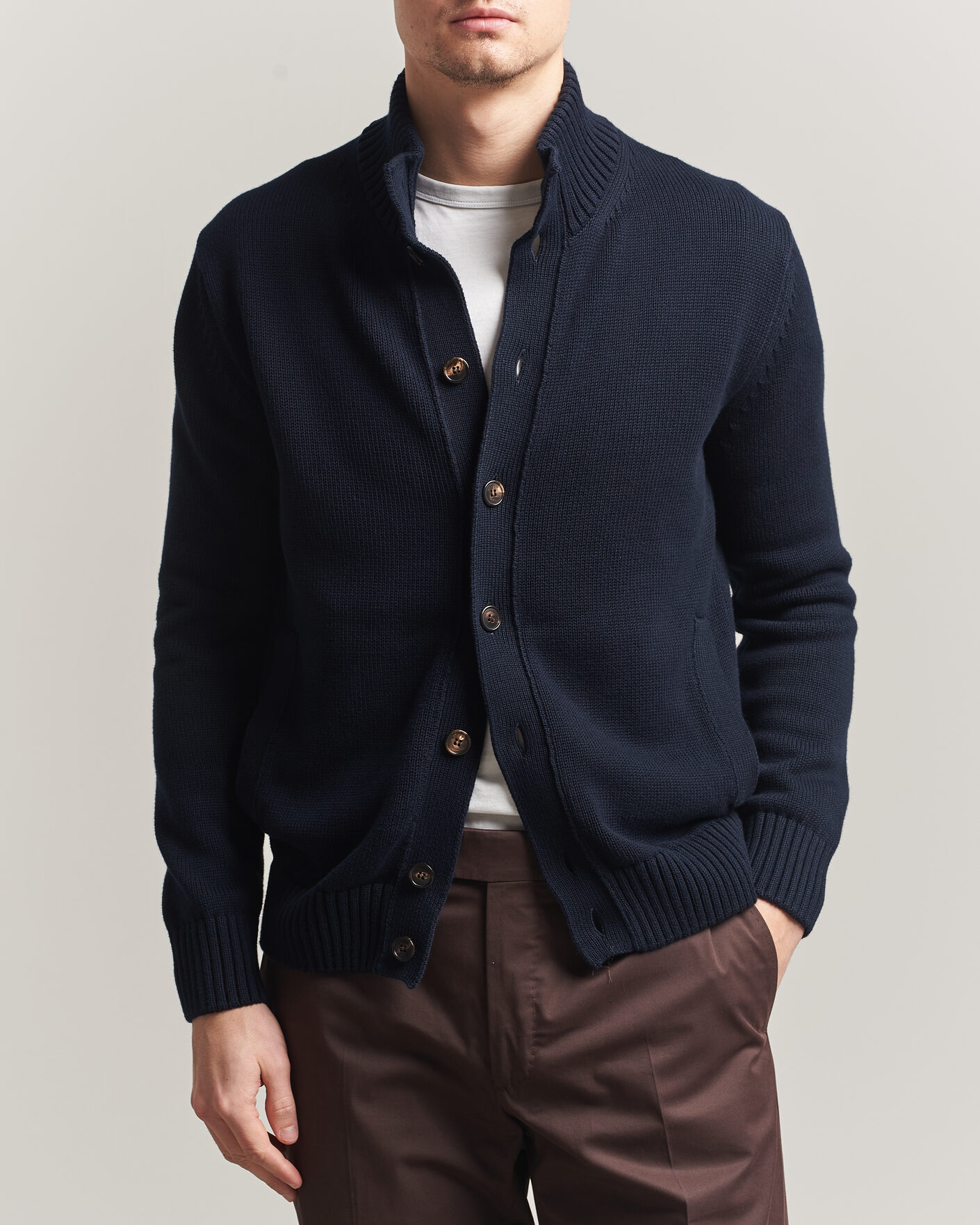 Herr | Tröjor | Zanone | Soft Cotton Chioto Cardigan Navy