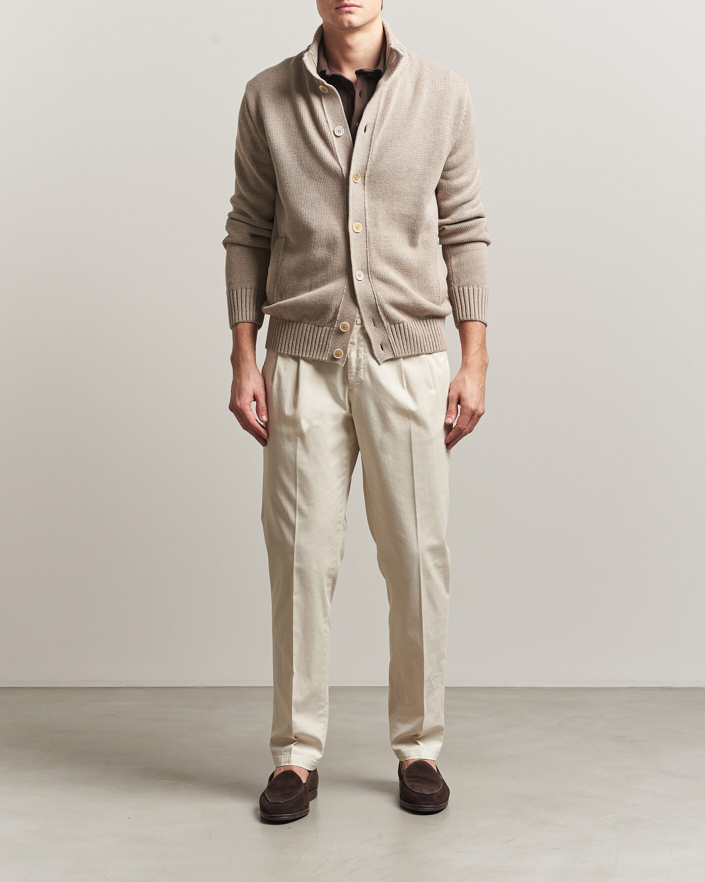 Herr | Tröjor | Zanone | Soft Cotton Chioto Cardigan Taupe