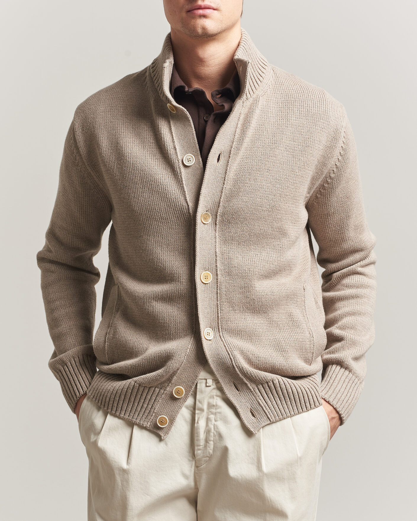 Herr | Tröjor | Zanone | Soft Cotton Chioto Cardigan Taupe