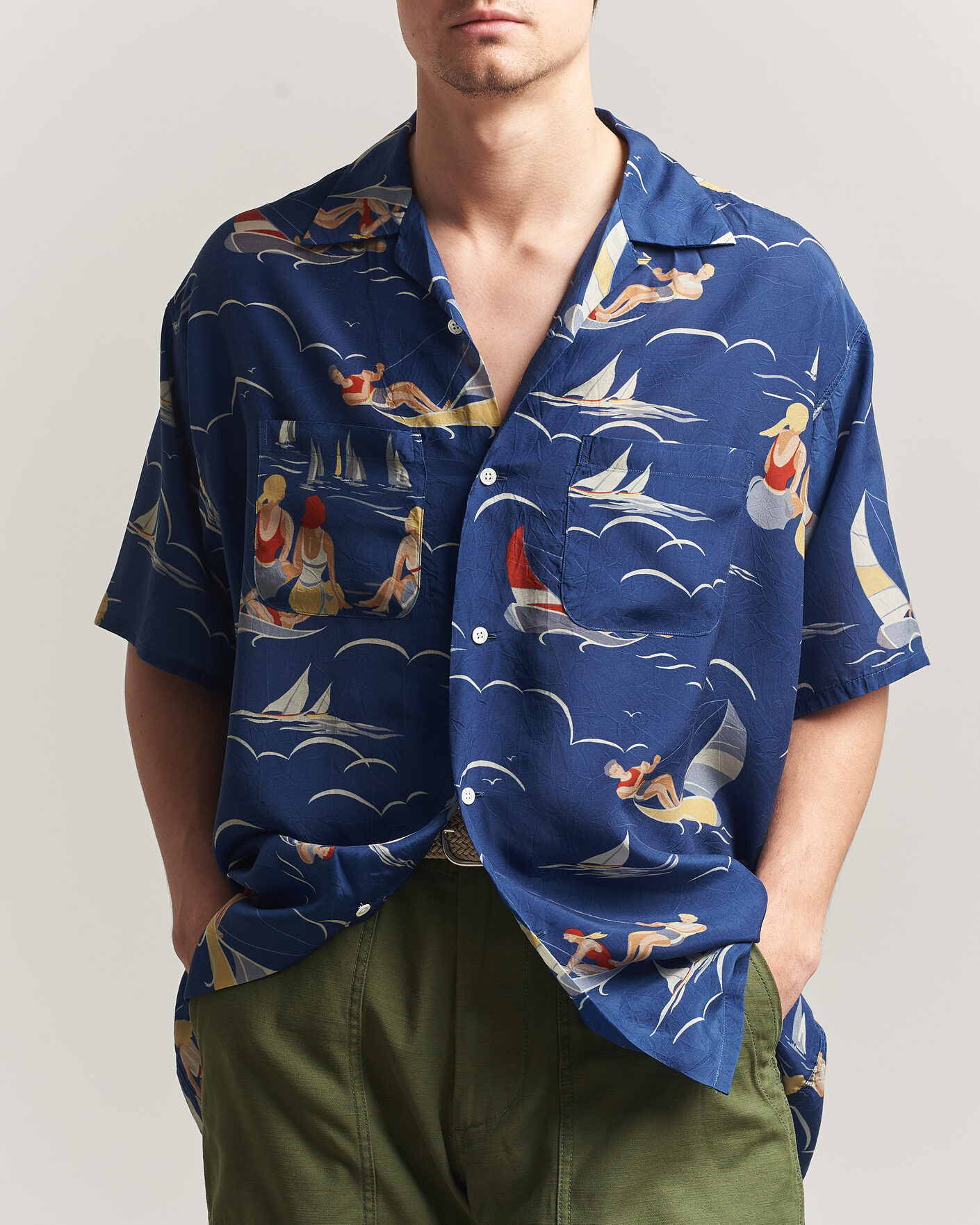Herr | Skjortor | BEAMS PLUS | Holiday Print Camp Shirt Navy