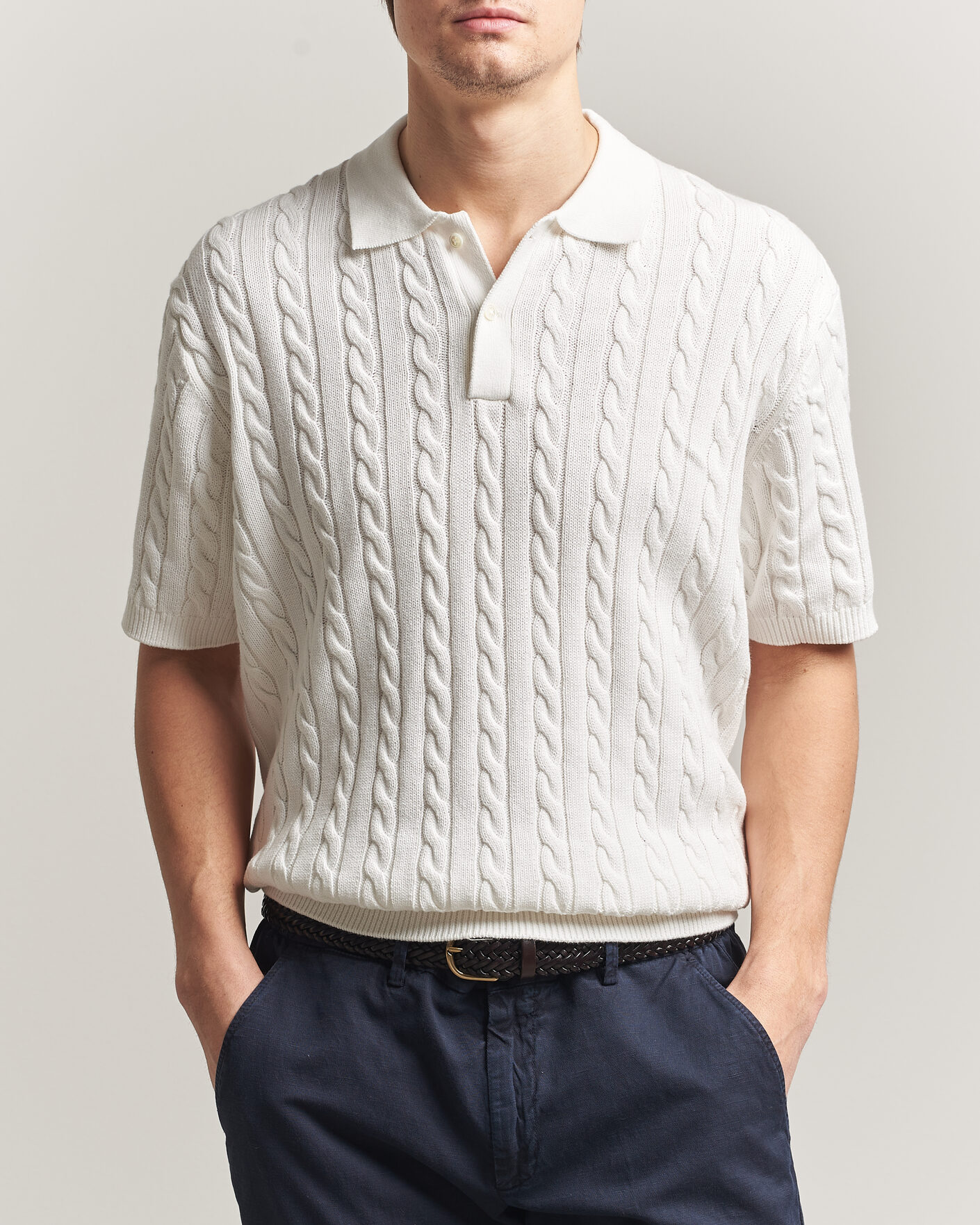 Herr | Pikéer | BEAMS PLUS | Short Sleeve Cable Polo White