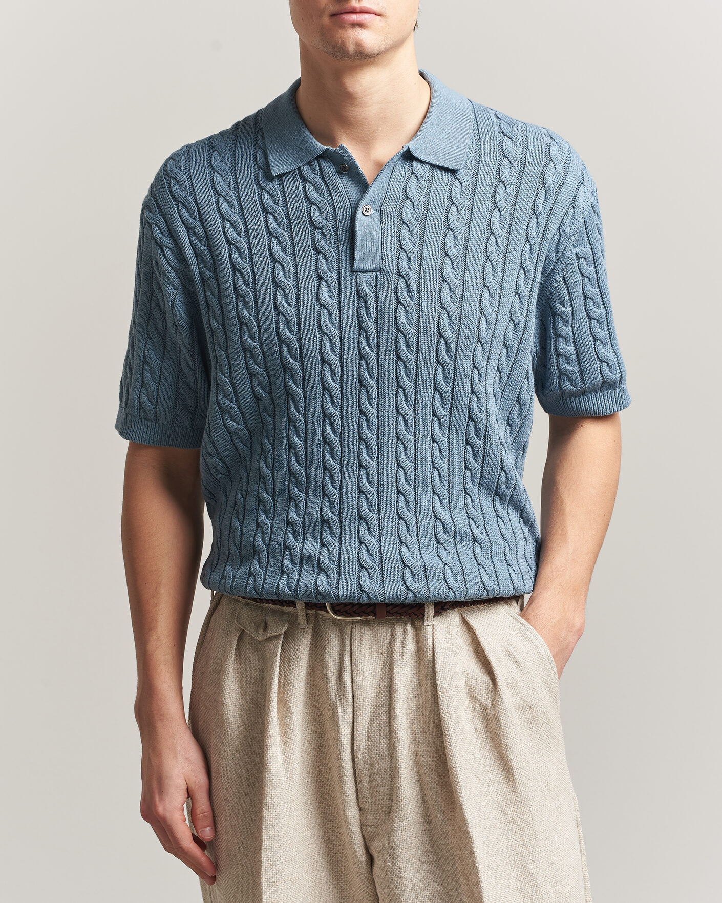 Herr | Pikéer | BEAMS PLUS | Short Sleeve Cable Polo Blue