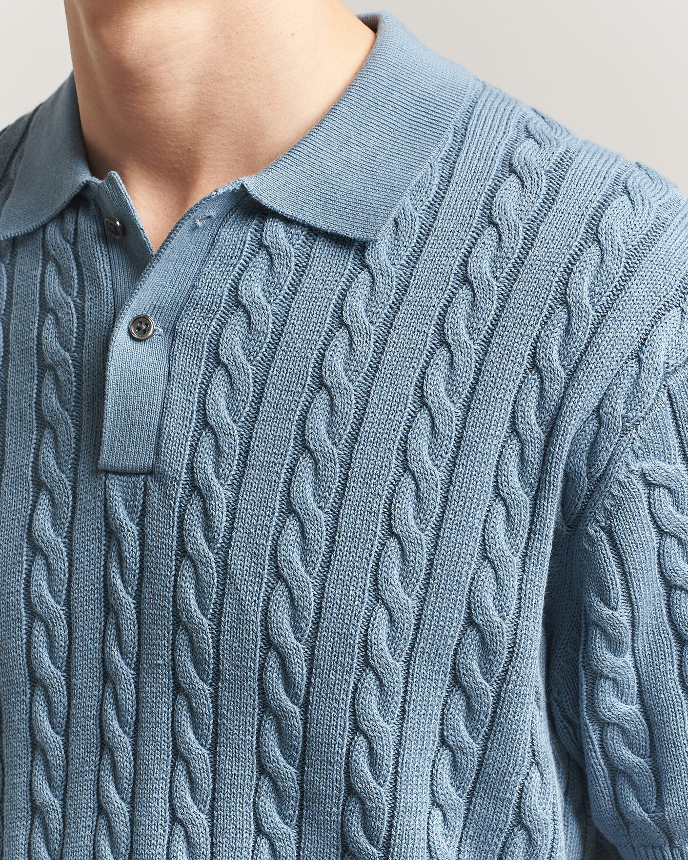 Herr | Pikéer | BEAMS PLUS | Short Sleeve Cable Polo Blue