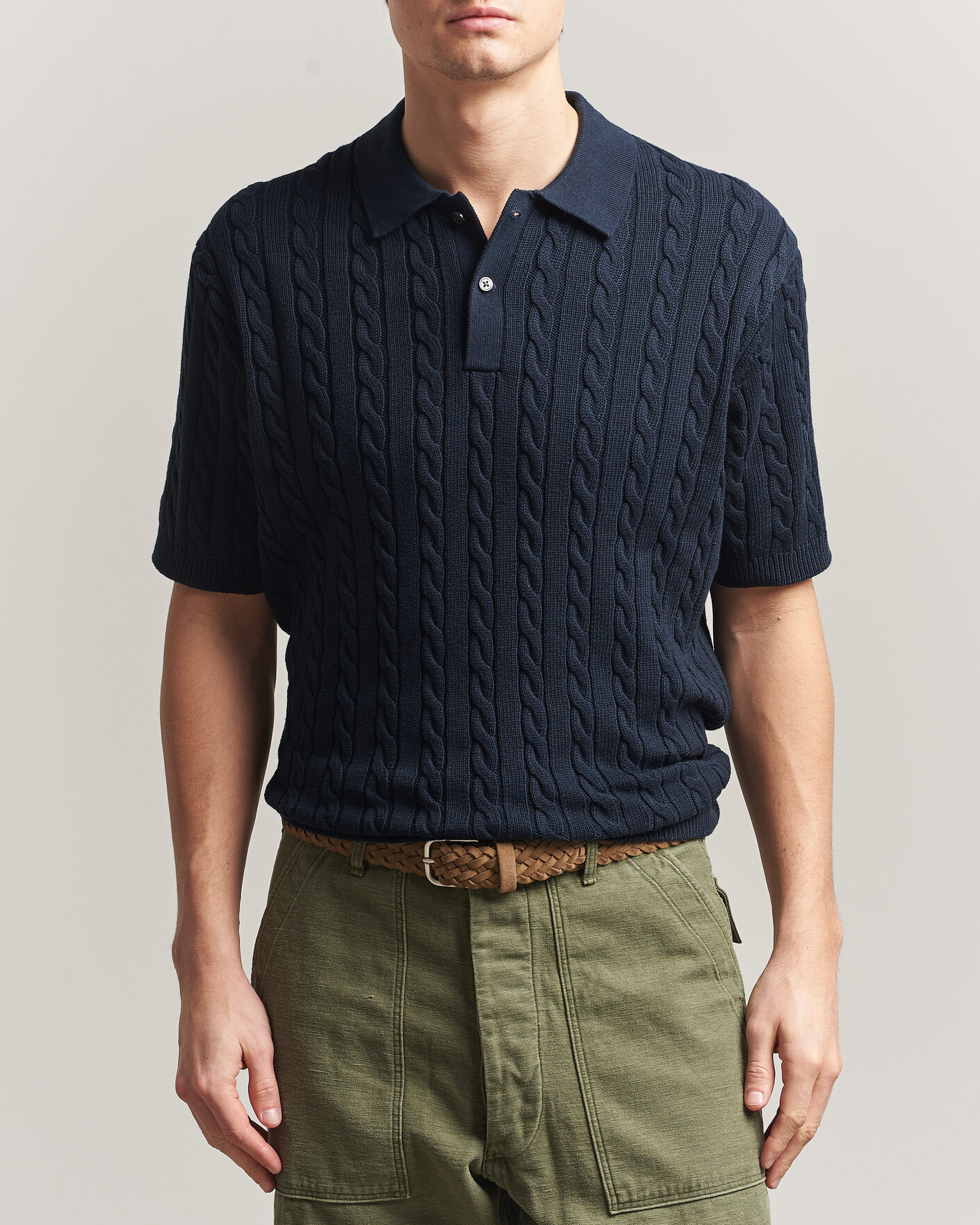 Herr | Pikéer | BEAMS PLUS | Short Sleeve Cable Polo Navy