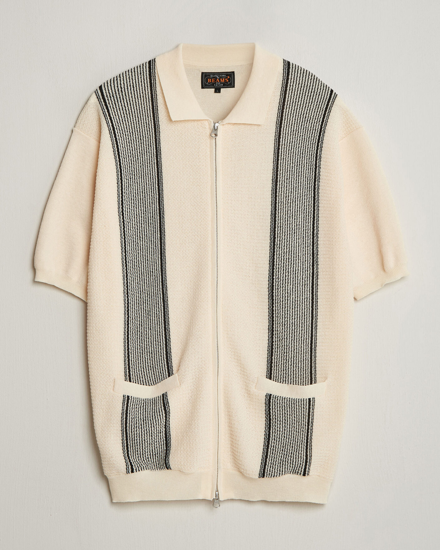 Herr | Pikéer | BEAMS PLUS | Zip Knit Striped Polo Off White