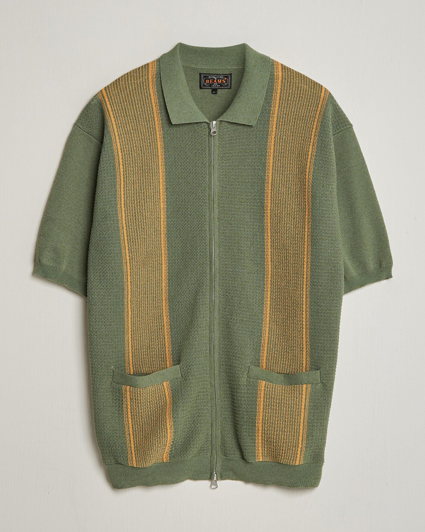 Herr | Pikéer | BEAMS PLUS | Zip Knit Striped Polo Olive
