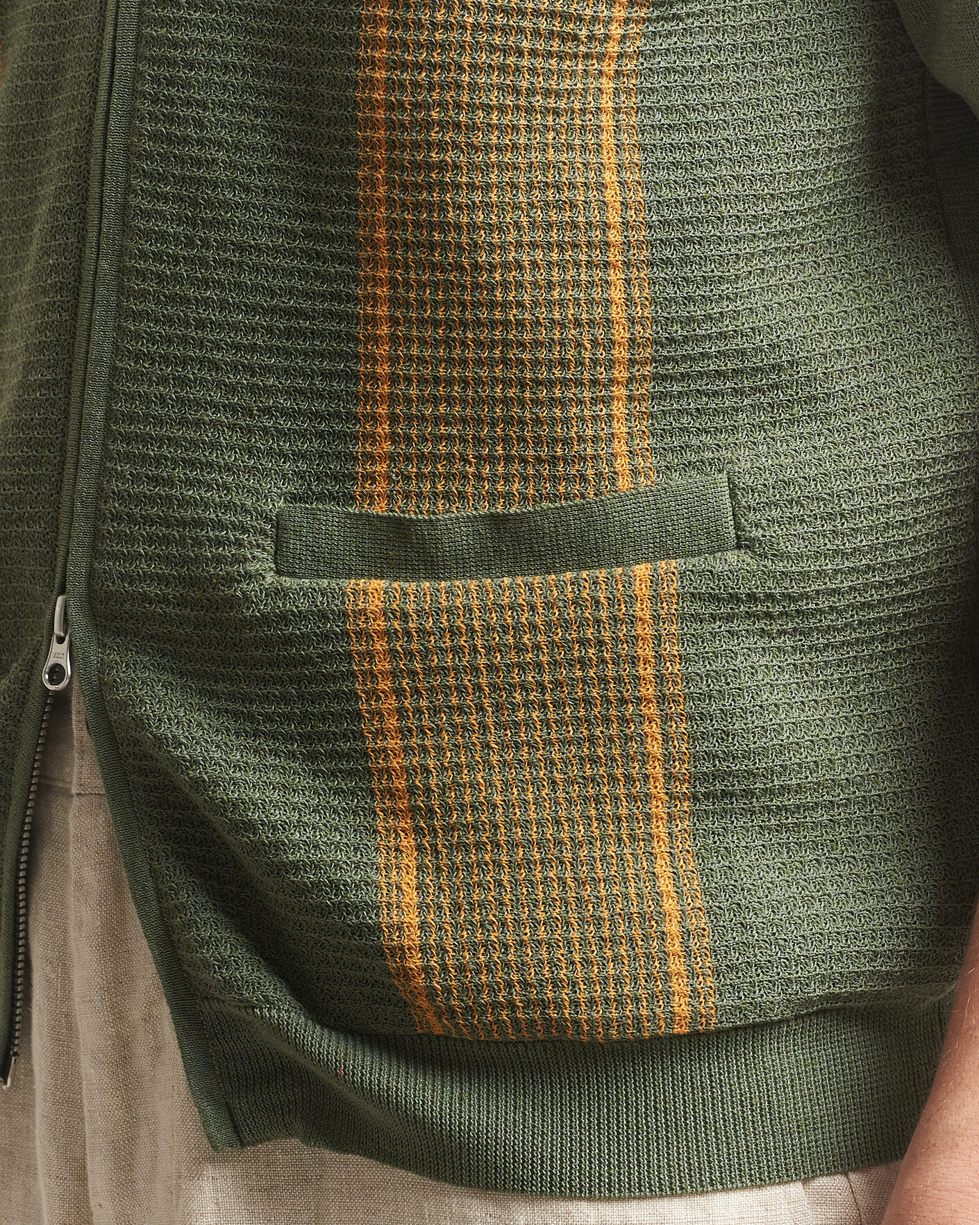 Herr | Pikéer | BEAMS PLUS | Zip Knit Striped Polo Olive