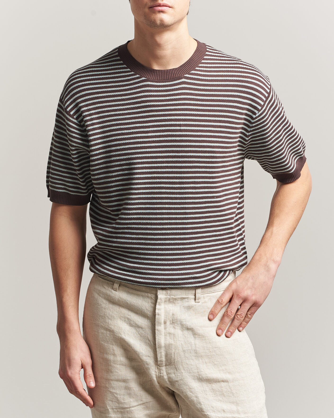 Herr | T-Shirts | BEAMS PLUS | Jacquard Knit T-Shirt Brown