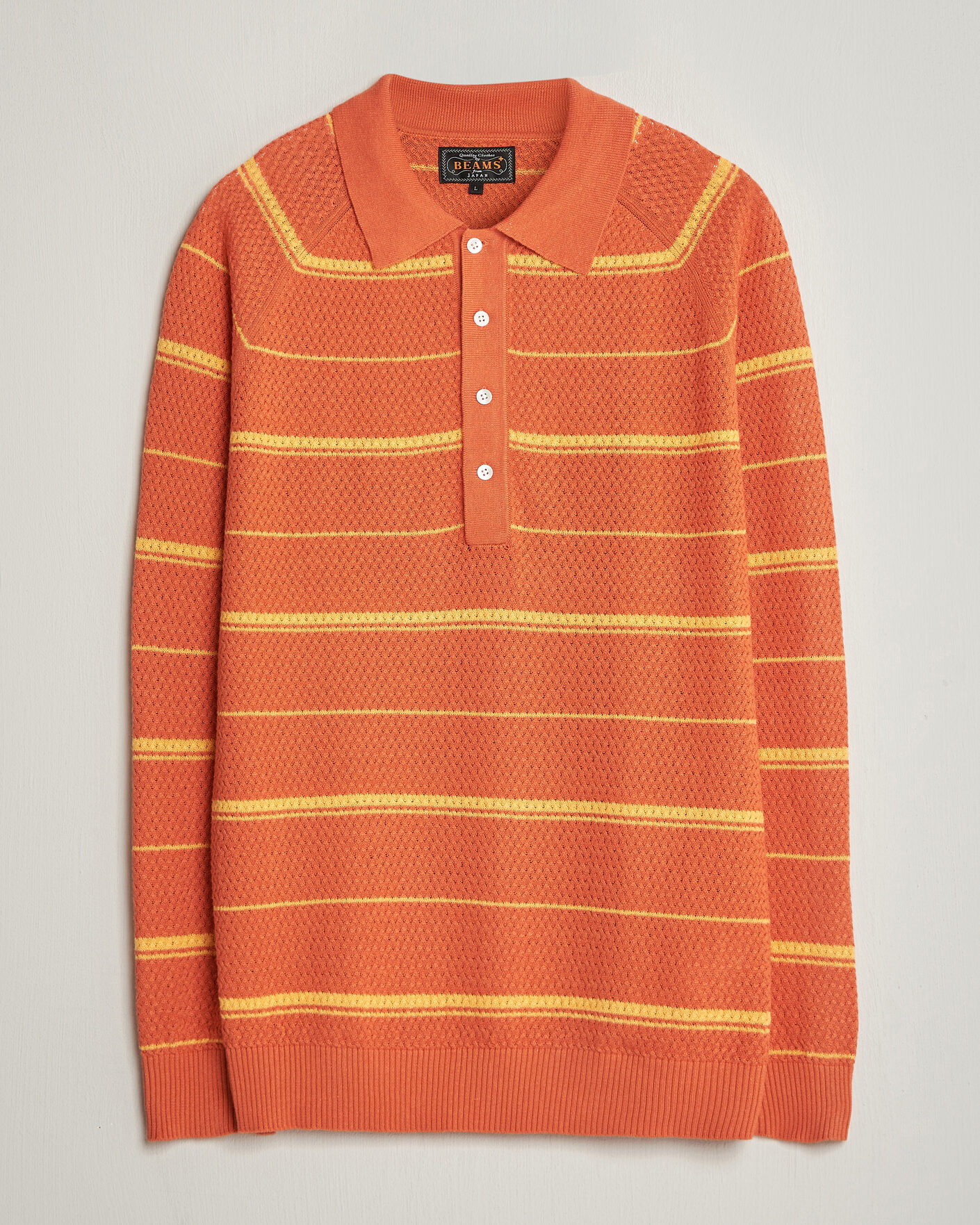 Herr | Pikéer | BEAMS PLUS | Long Sleeve Knit Polo Orange Stripe