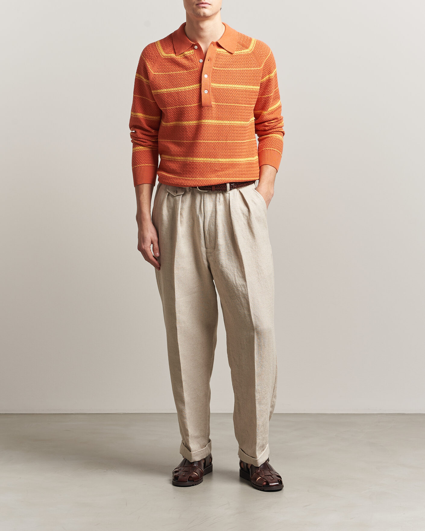 Herr | Pikéer | BEAMS PLUS | Long Sleeve Knit Polo Orange Stripe