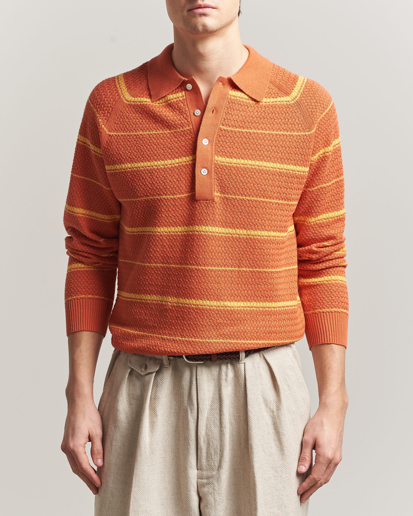 Herr | Pikéer | BEAMS PLUS | Long Sleeve Knit Polo Orange Stripe