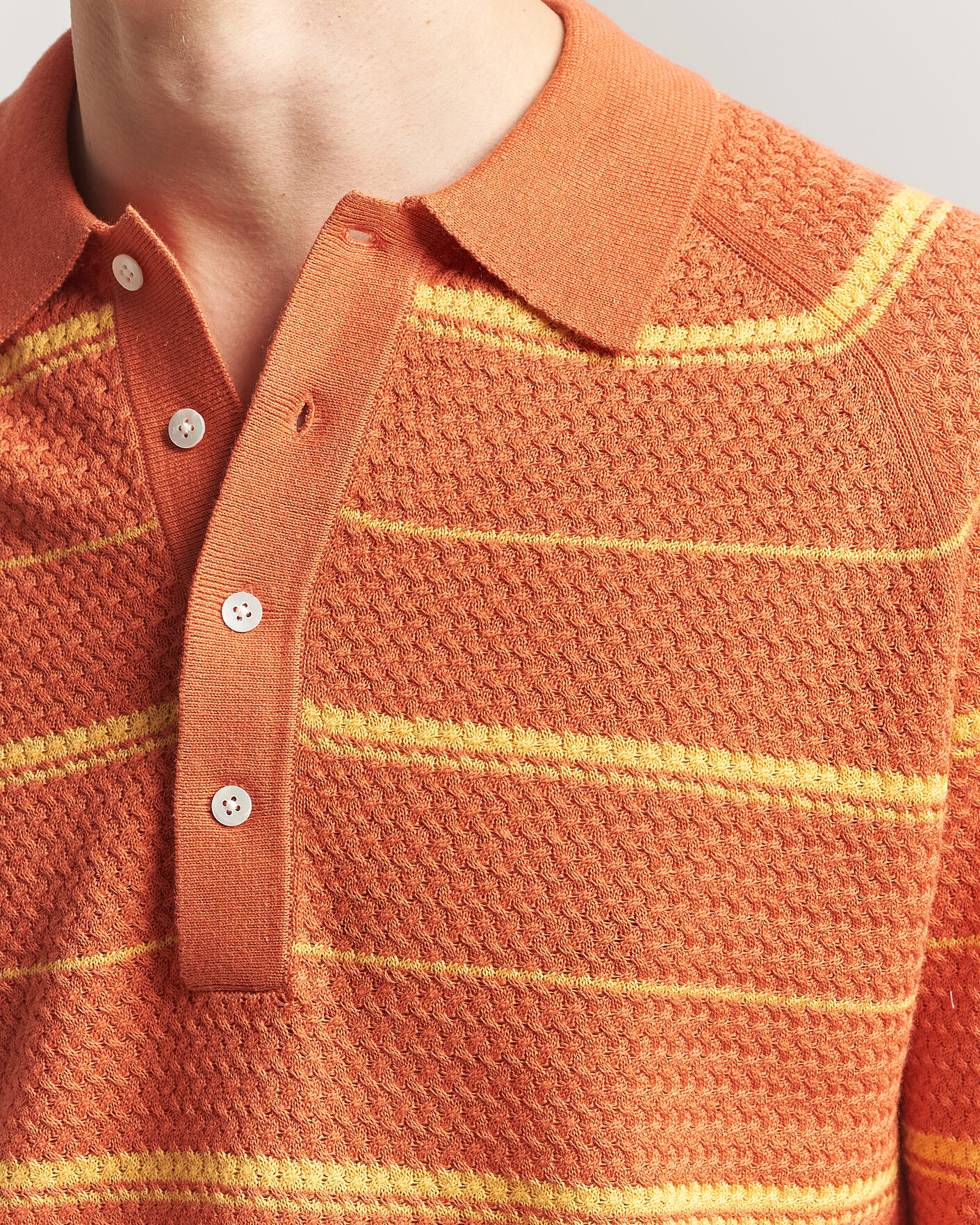 Herr | Pikéer | BEAMS PLUS | Long Sleeve Knit Polo Orange Stripe