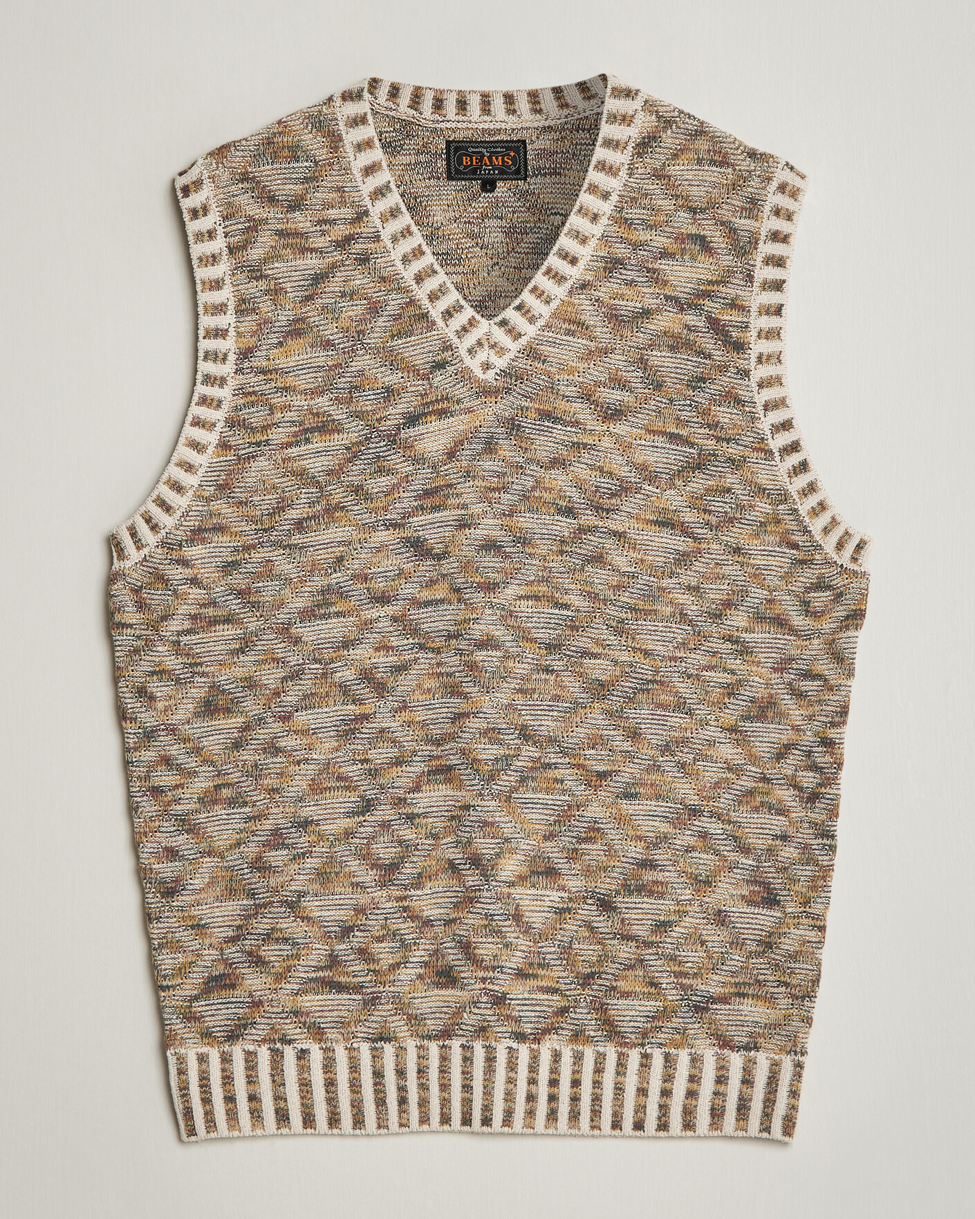 Herr | Tröjor | BEAMS PLUS | Kasuri Jacquard Knit Vest Beige