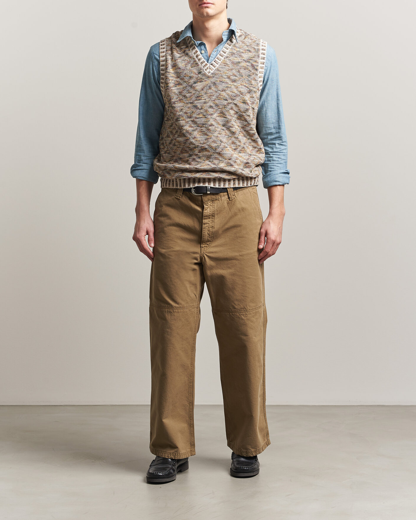 Herr | Tröjor | BEAMS PLUS | Kasuri Jacquard Knit Vest Beige