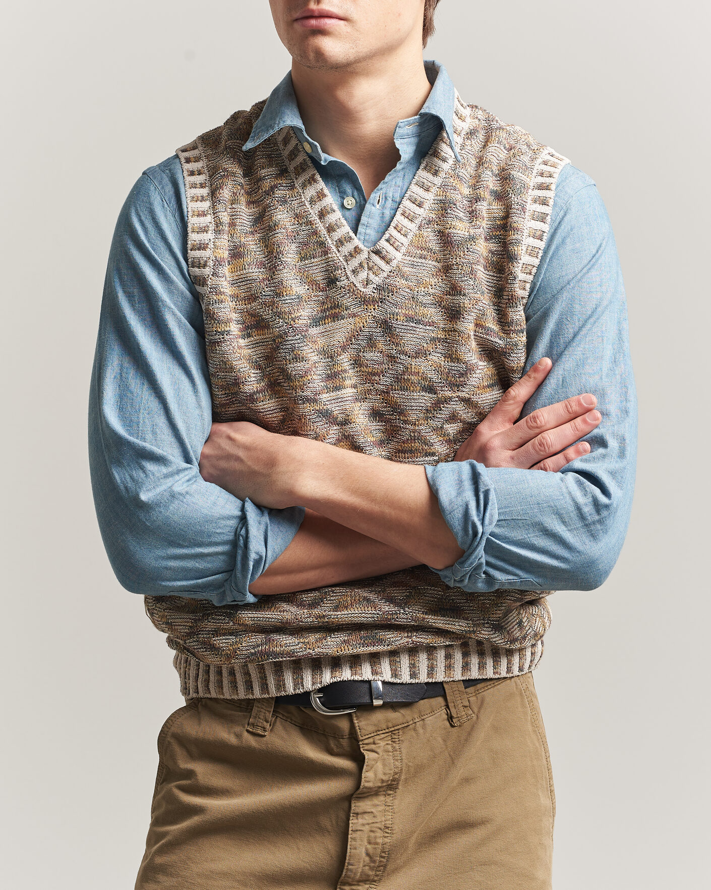 Herr | Tröjor | BEAMS PLUS | Kasuri Jacquard Knit Vest Beige