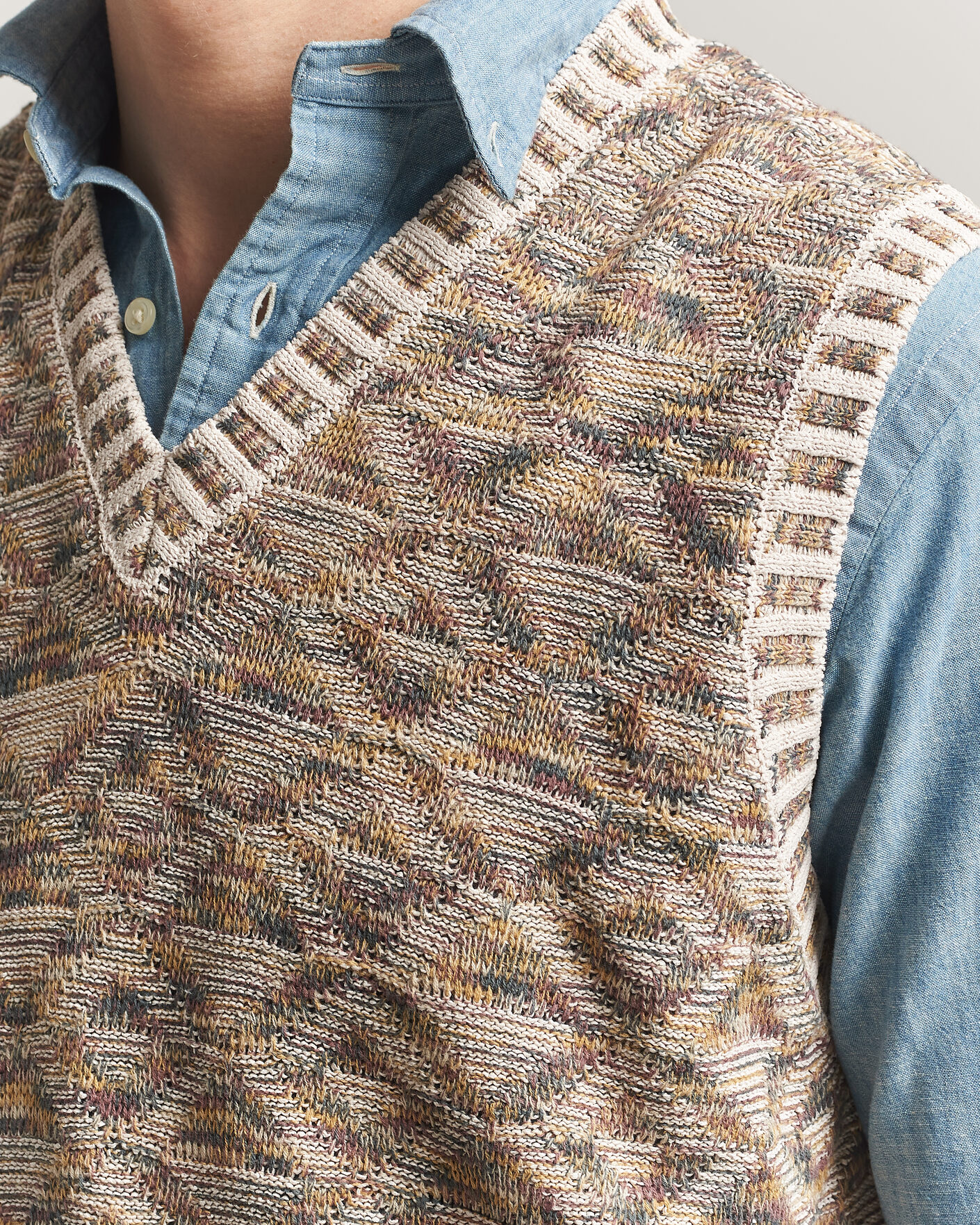 Herr | Tröjor | BEAMS PLUS | Kasuri Jacquard Knit Vest Beige