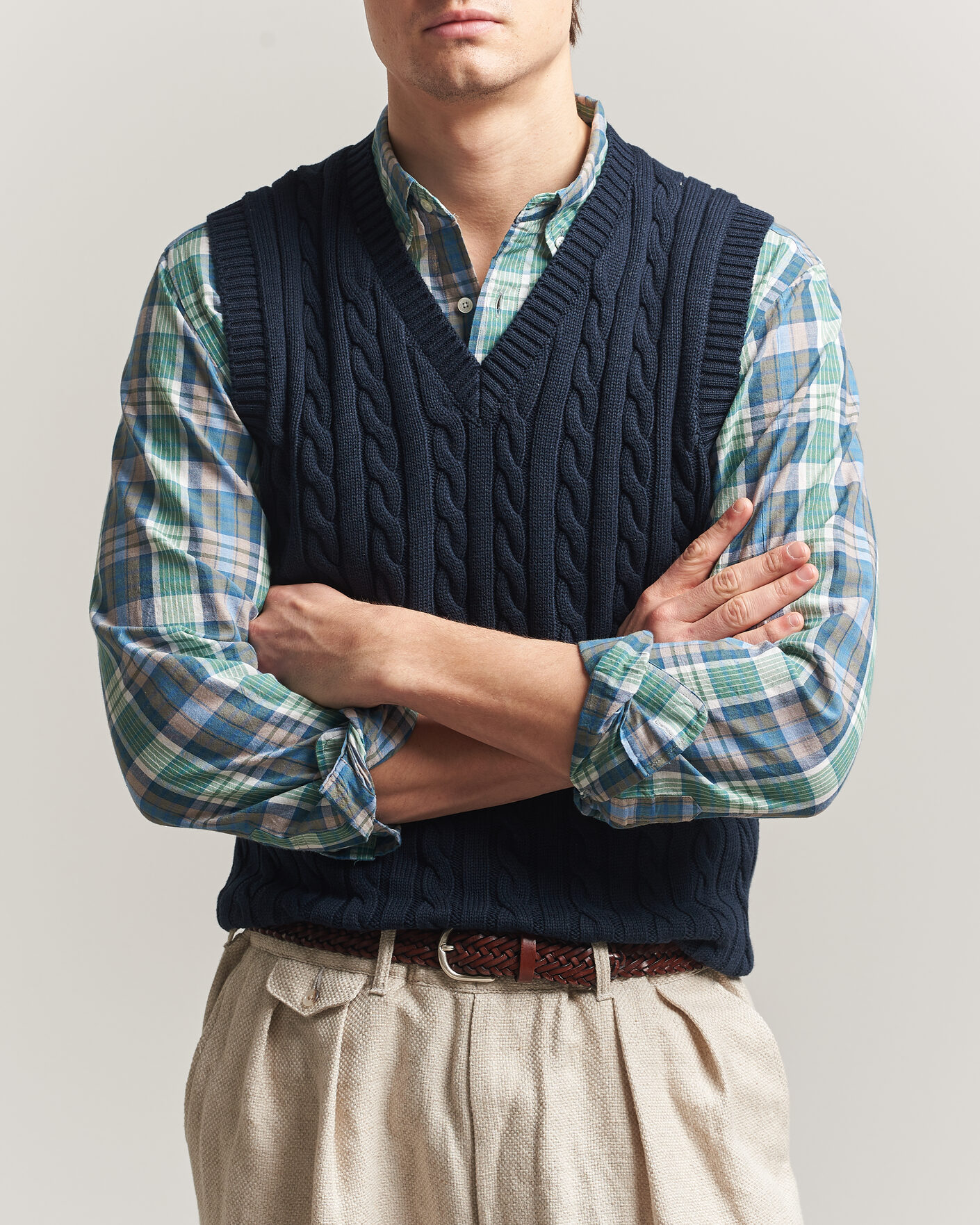 Herr | Tröjor | BEAMS PLUS | Cable Knit Vest Navy
